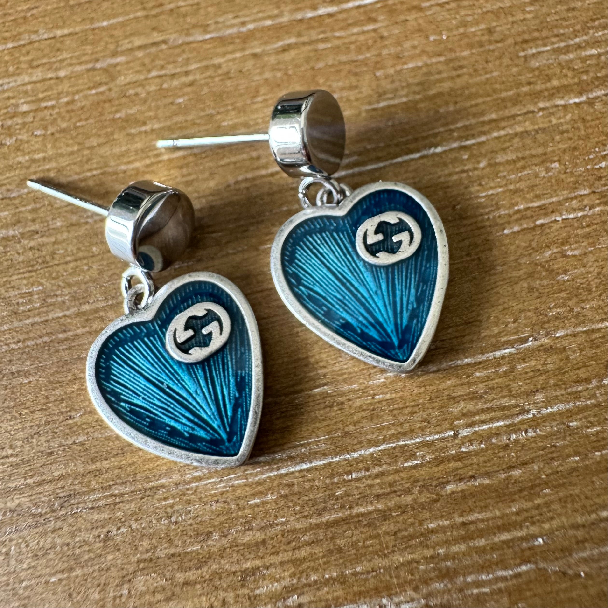 Silver and Blue Small Heart Studs