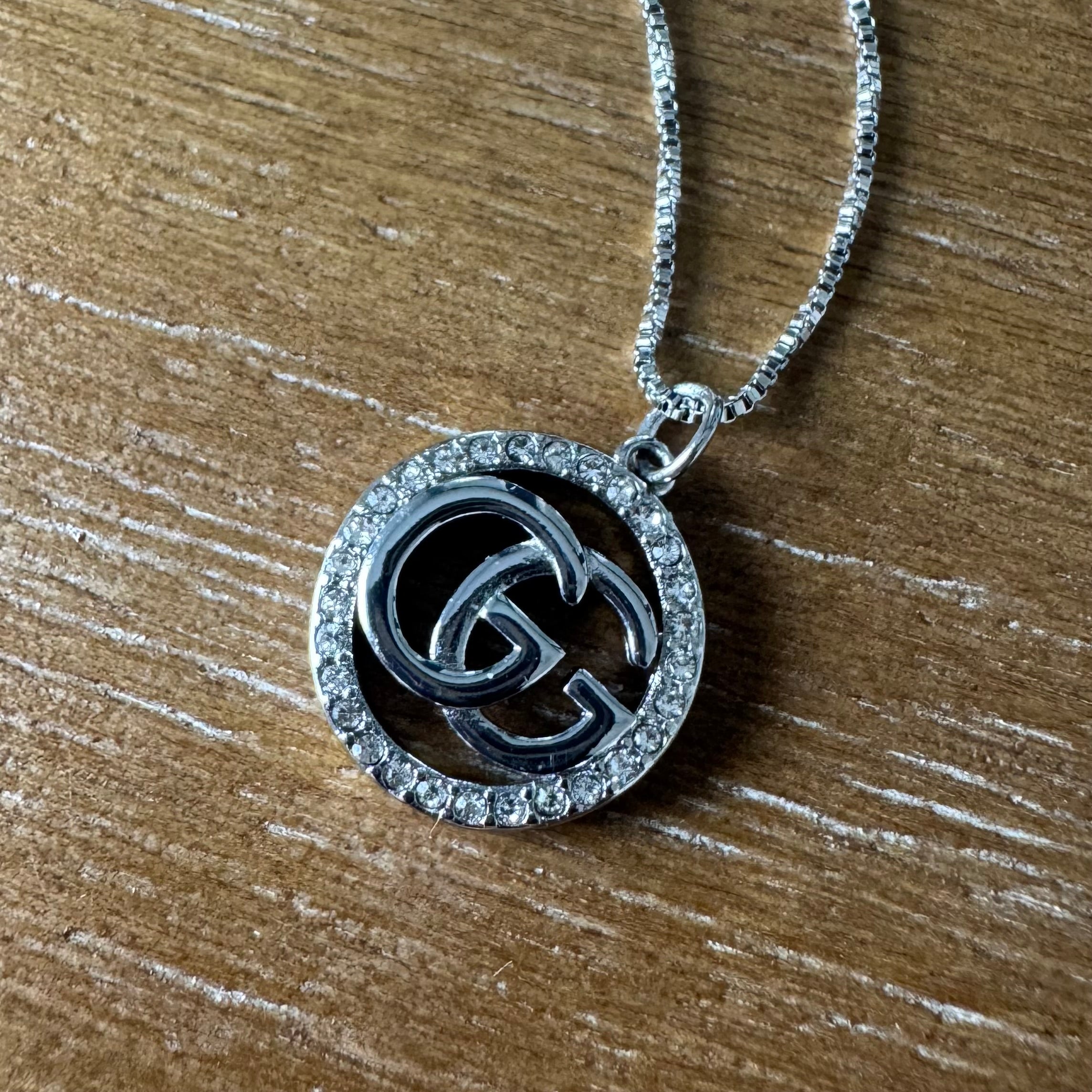Silver Rhinestone Surround Monogram Necklace
