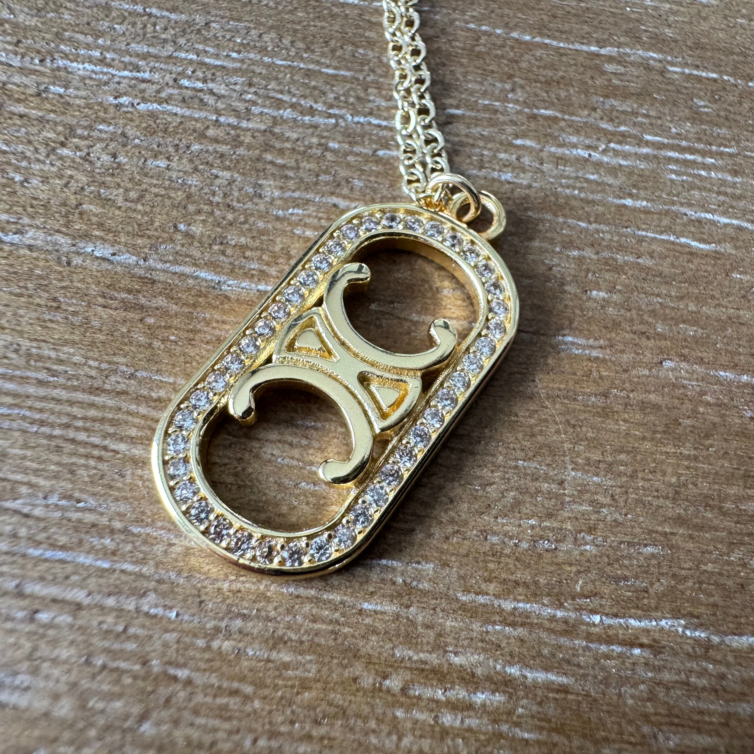 Yellow Gold and Rhinestone Oval Necklace