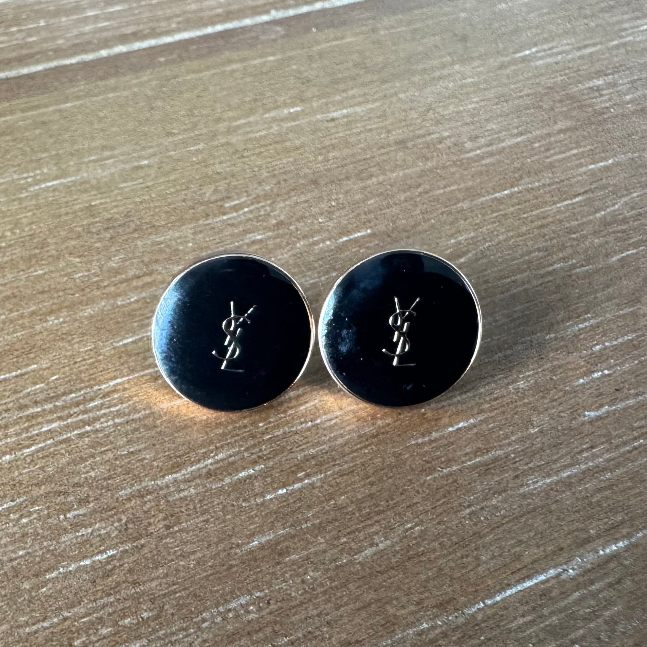 Black Enamel Vertical Monogram Stud Earrings