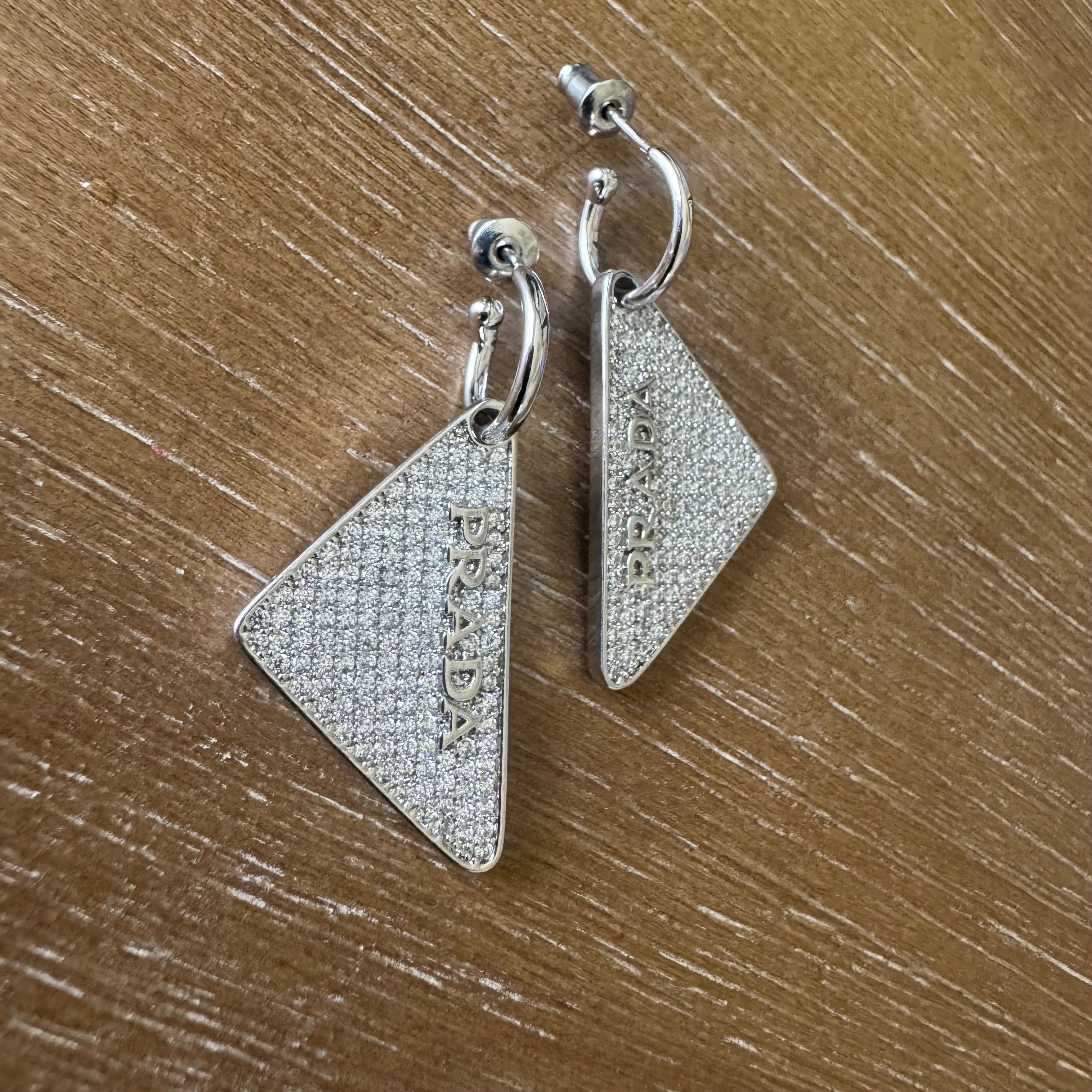 Silver Pave Rhinestone Tag Huggies