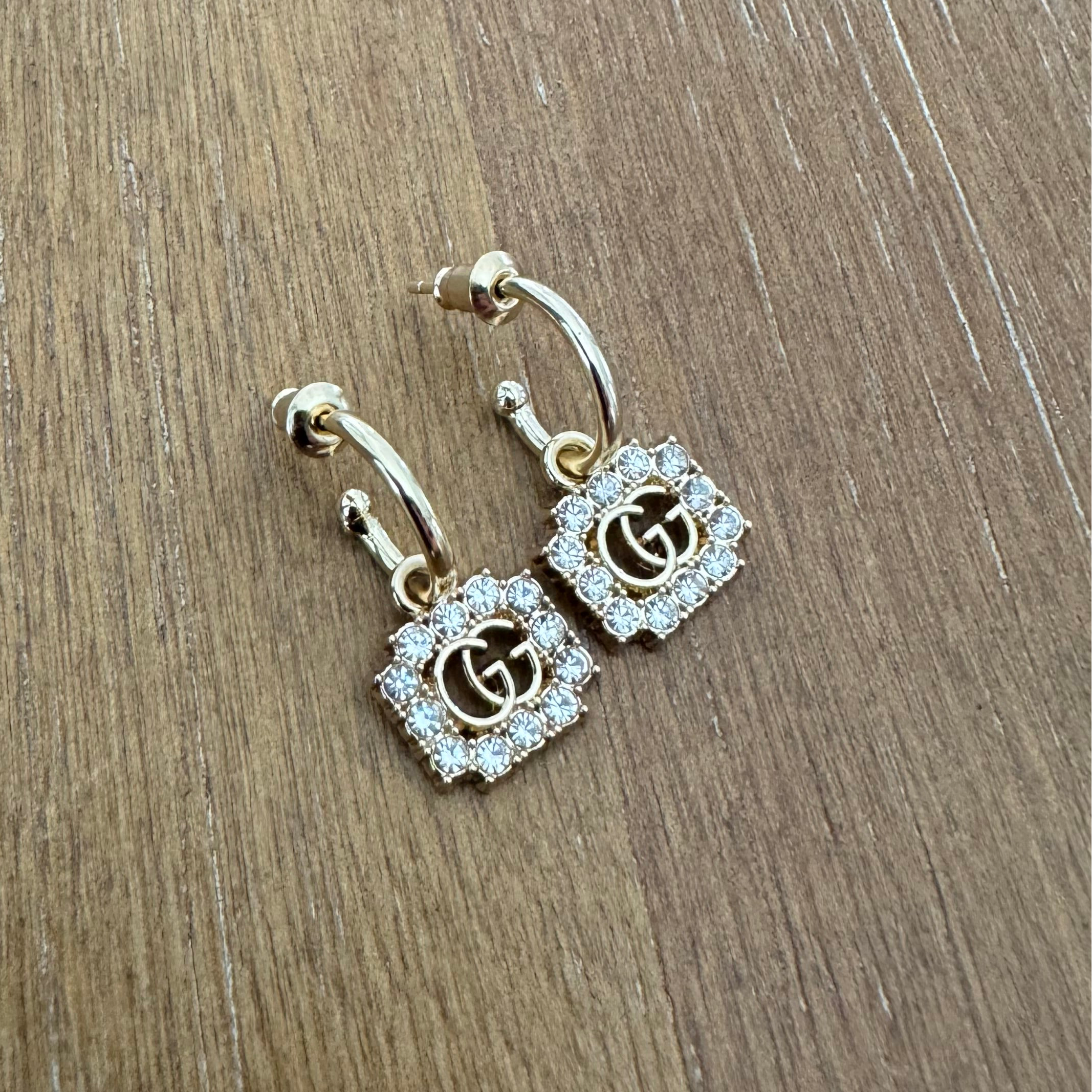 Mini Gold Rhinestone Monogram Huggies