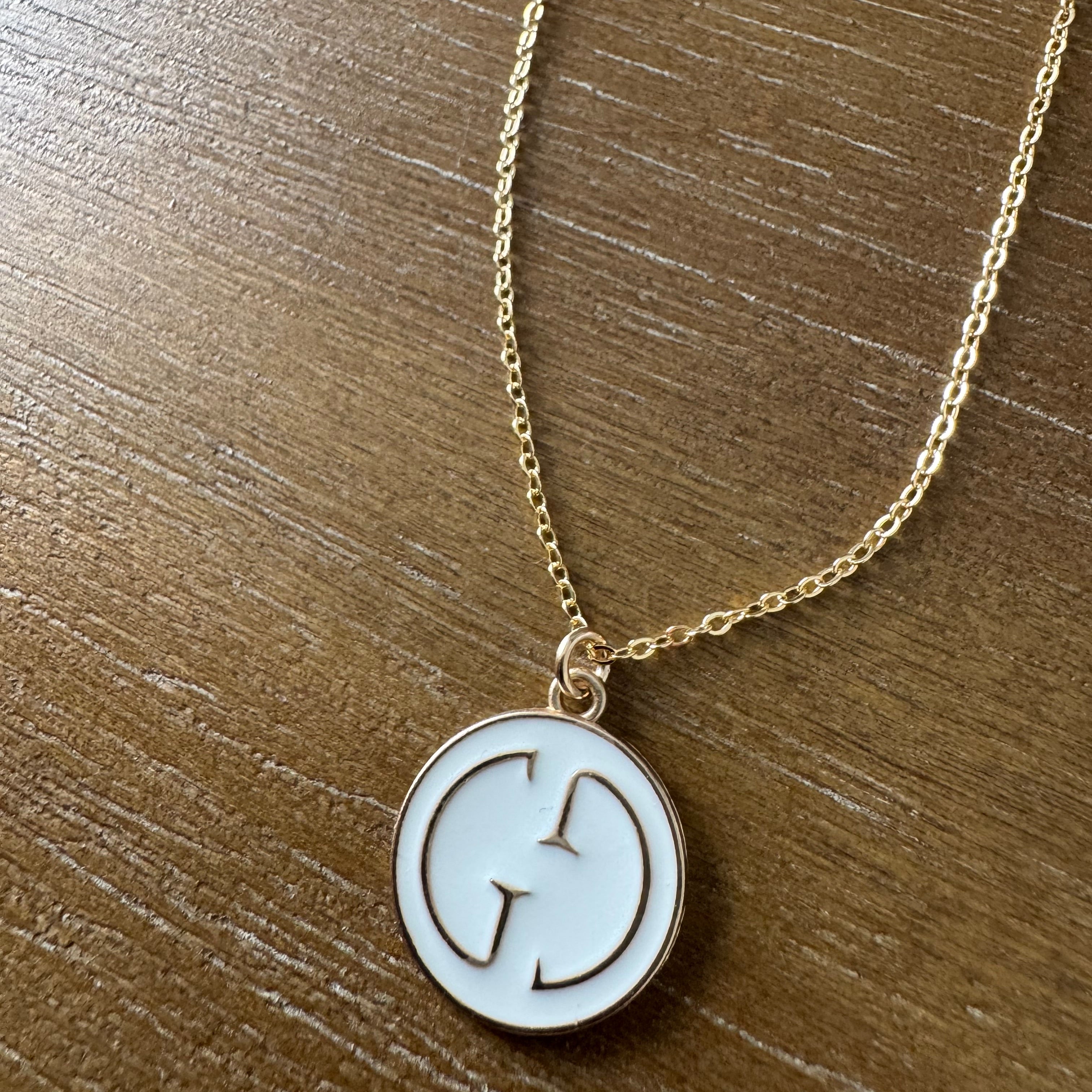 White Enamel Double Monogram Necklace