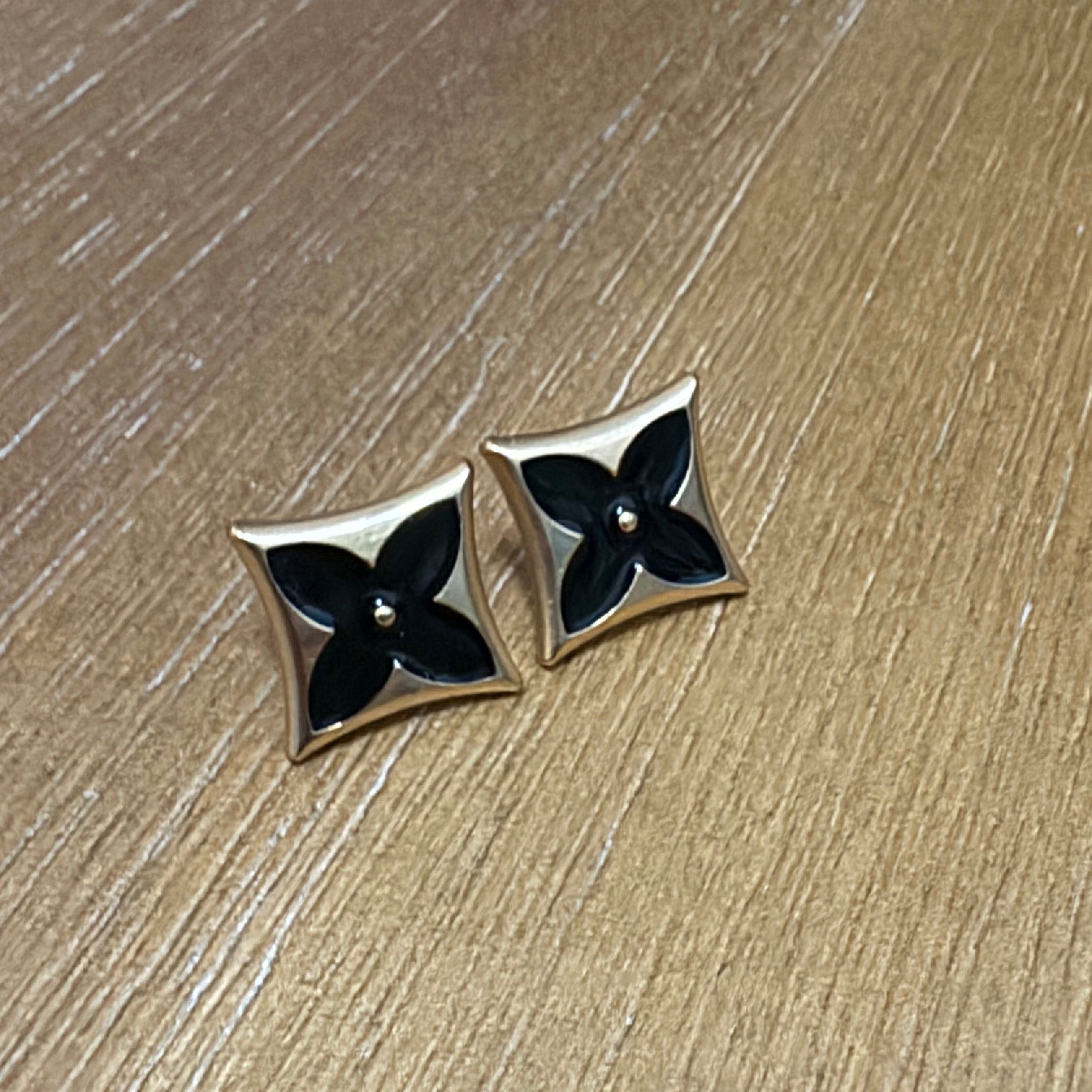 Black and Warm Gold Square Studs