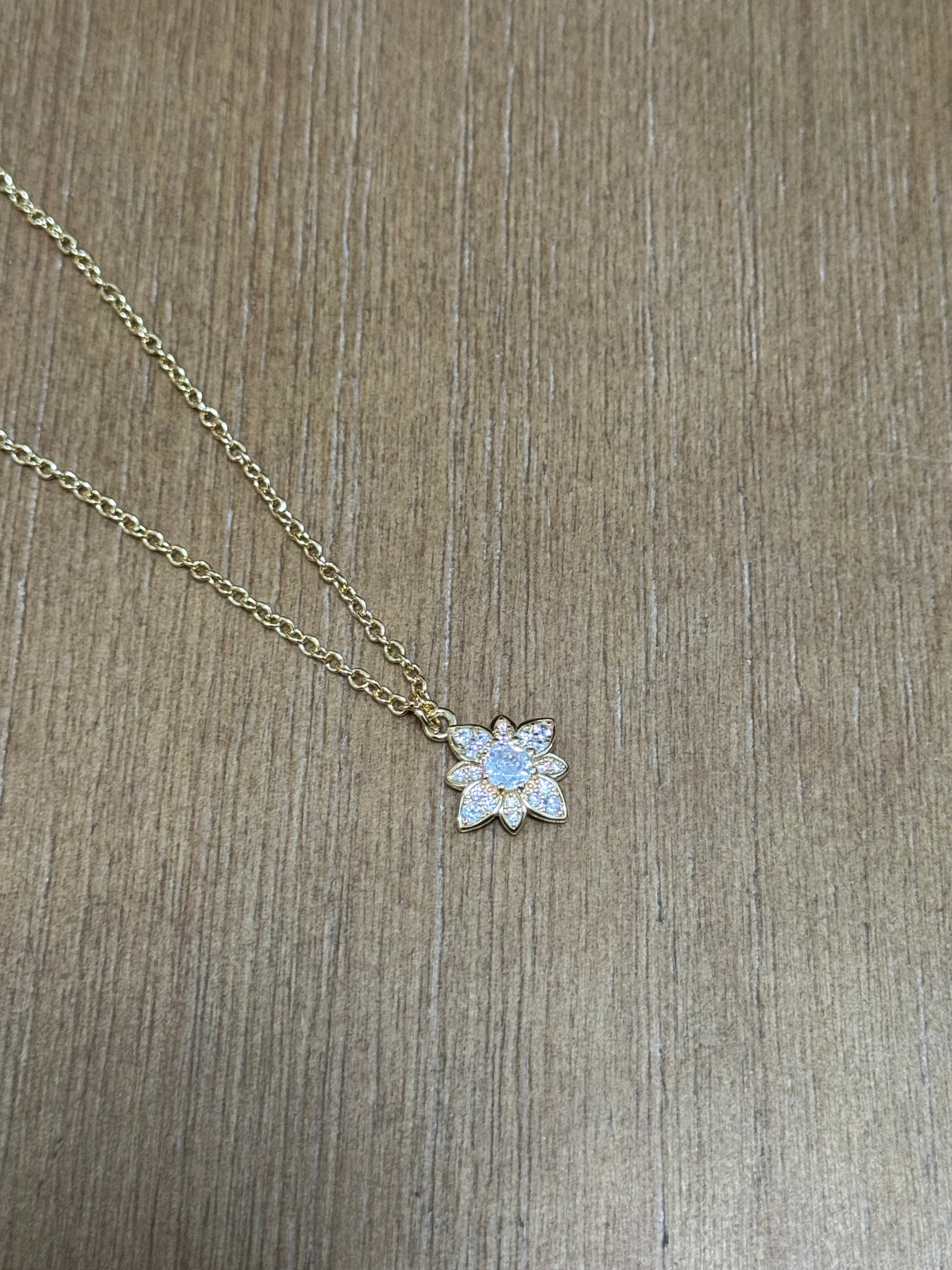 Gold and Crystal Flower Necklace