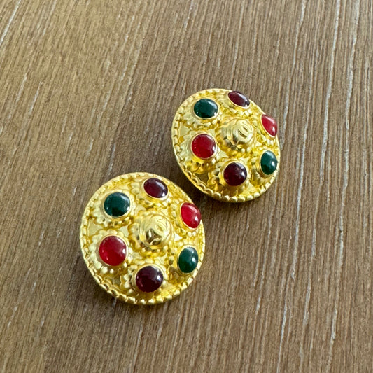 Yellow Gold with Jewel Tones Stud Earrings