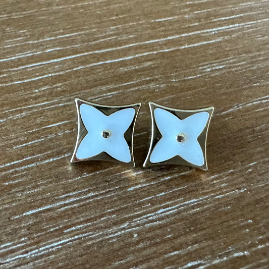 Mini White and Soft Gold Stud Earrings