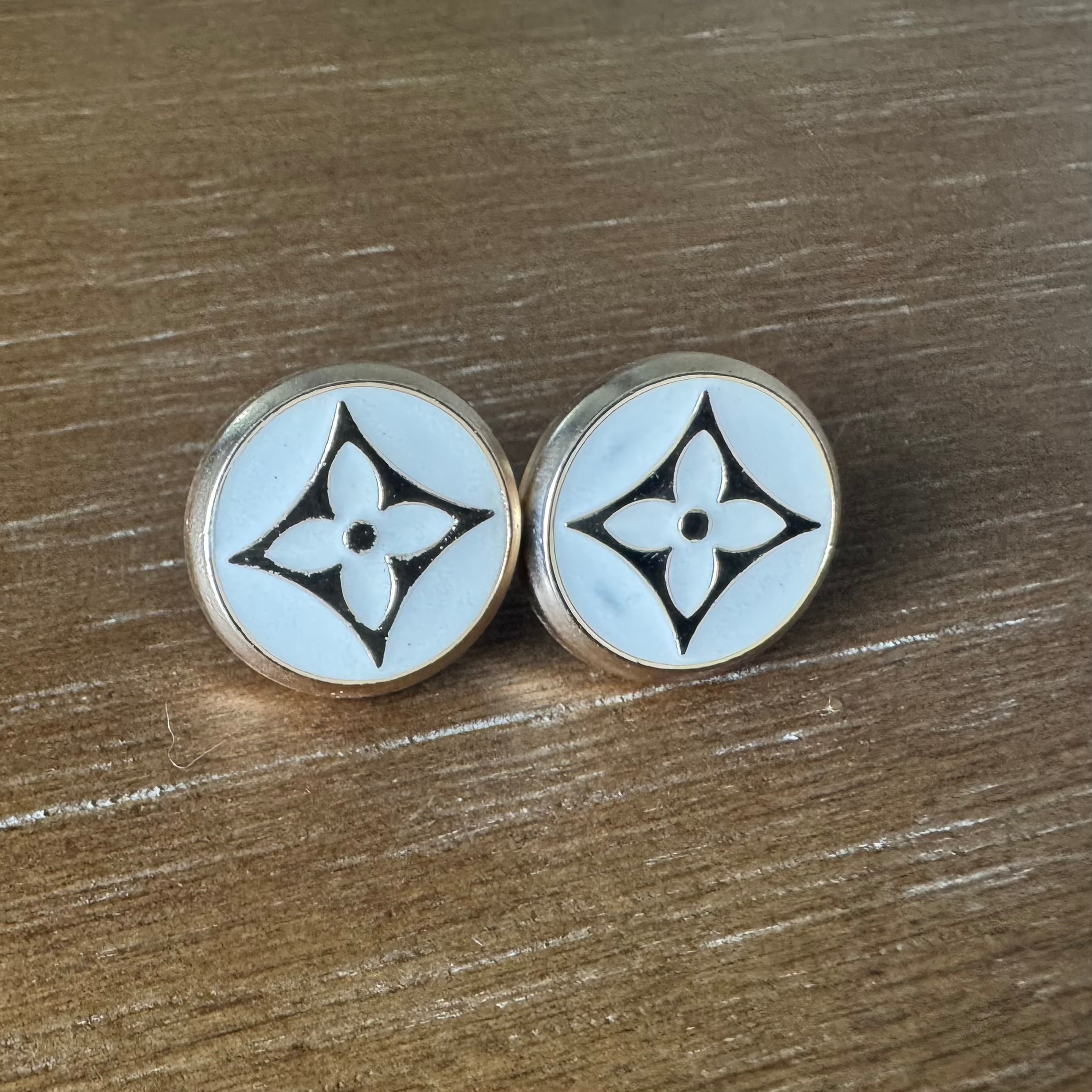 White Enamel Flower Monogram Stud Earrings