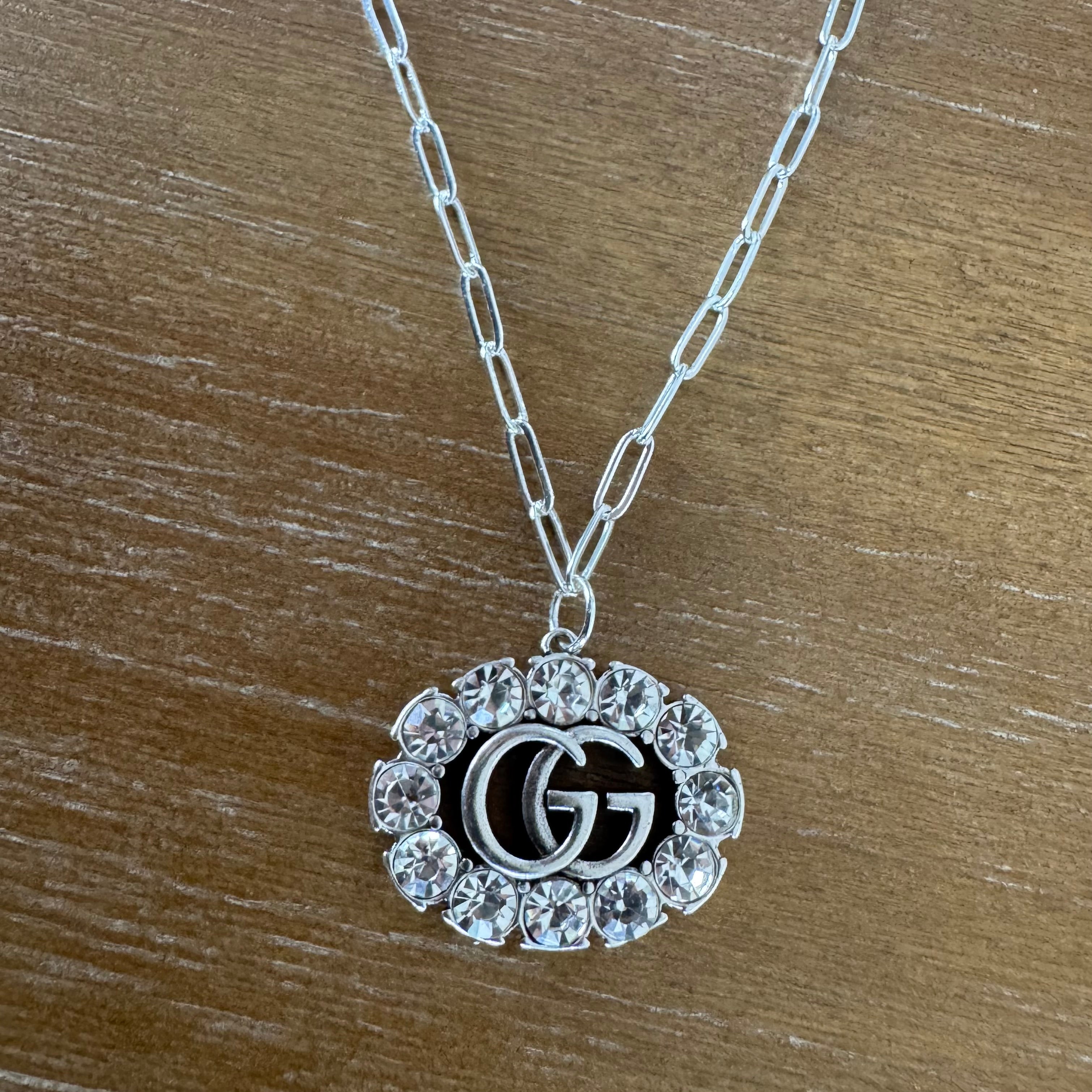 Silver Large Oval Rhinestone Necklace