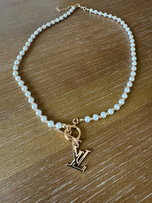 Pearl Monogram Toggle Necklace