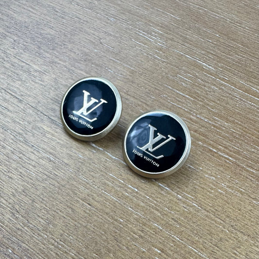 Black Enamel Monogram Stud Earrings