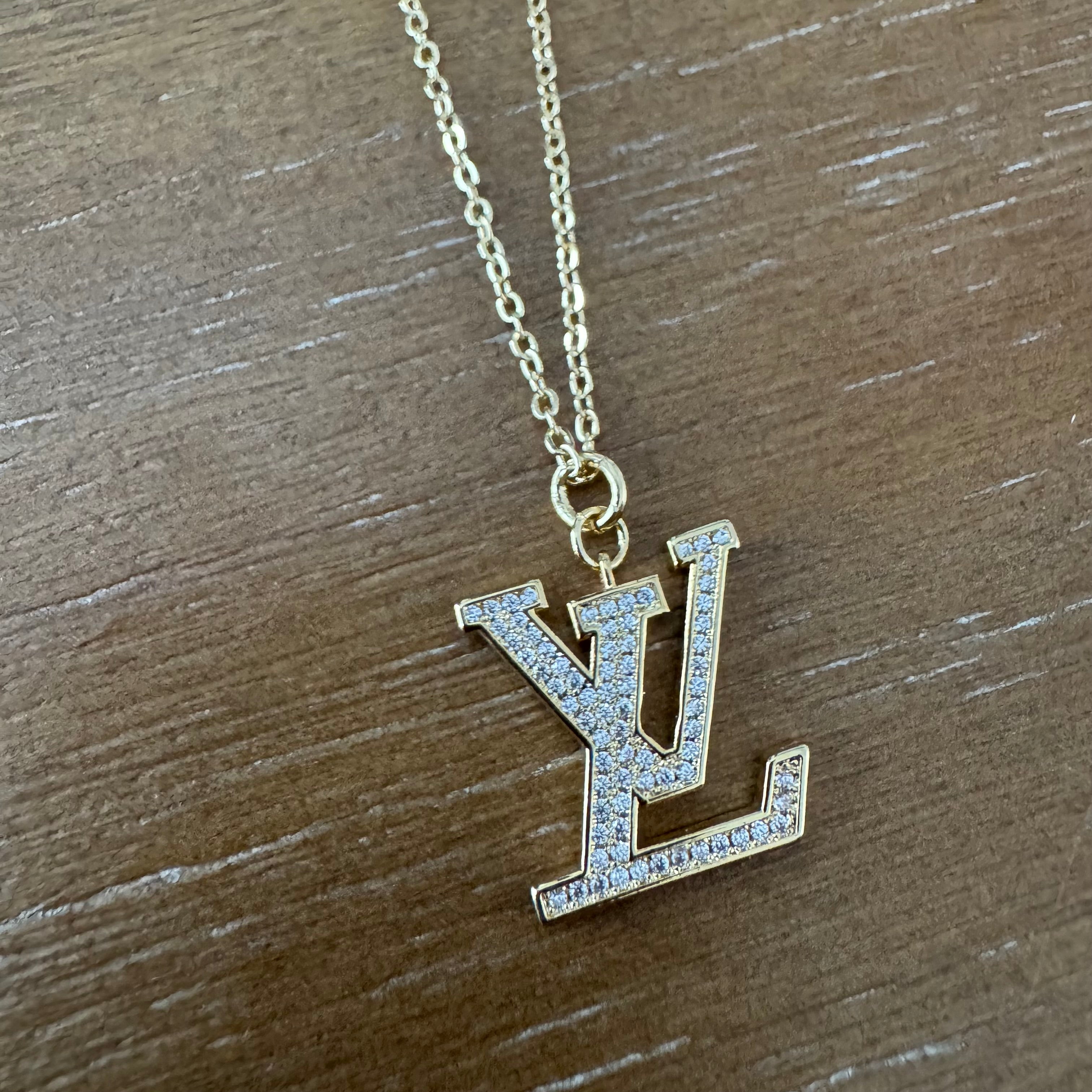 Gold and Pave Rhinestone Monogram Necklace