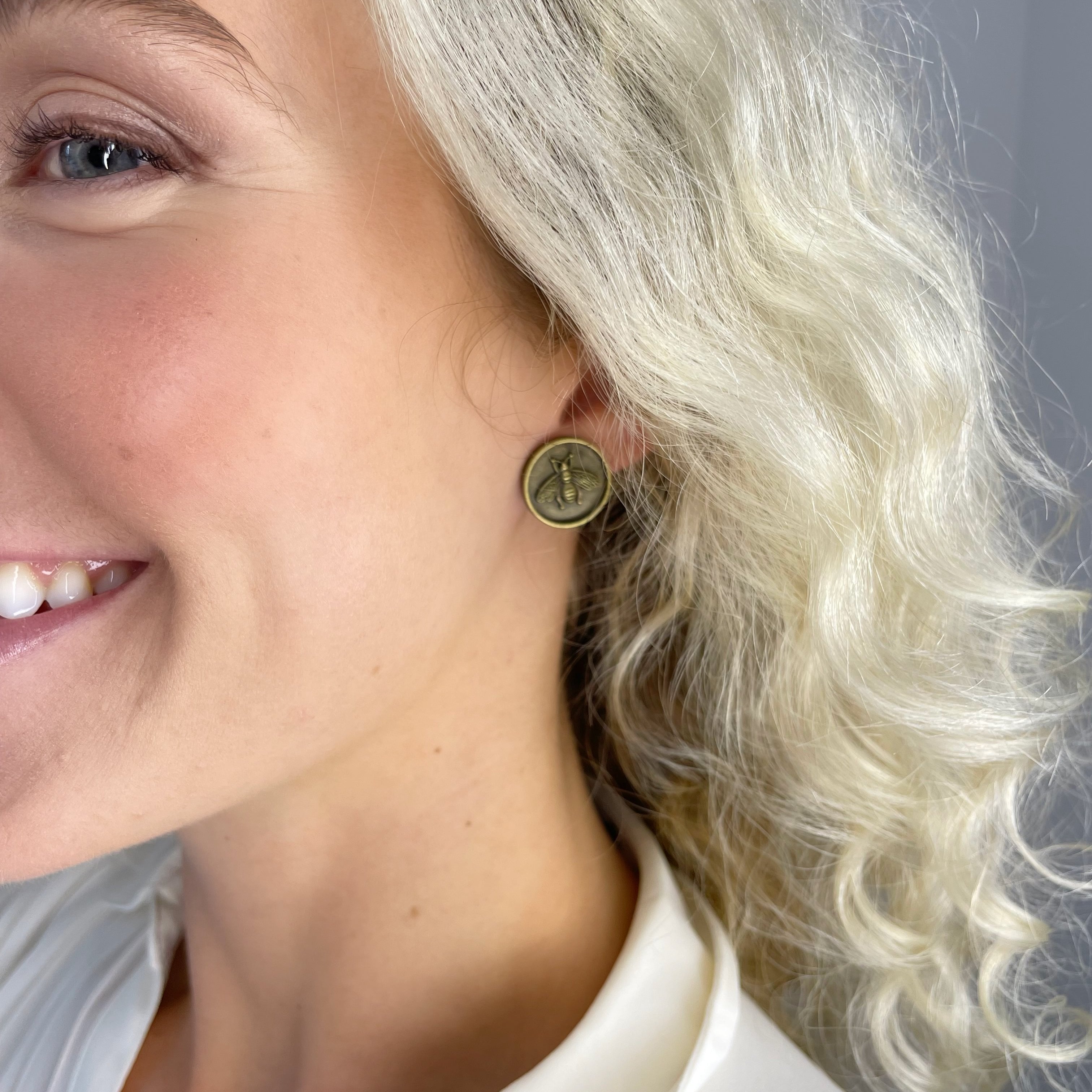 Brass Bee Stud Earrings