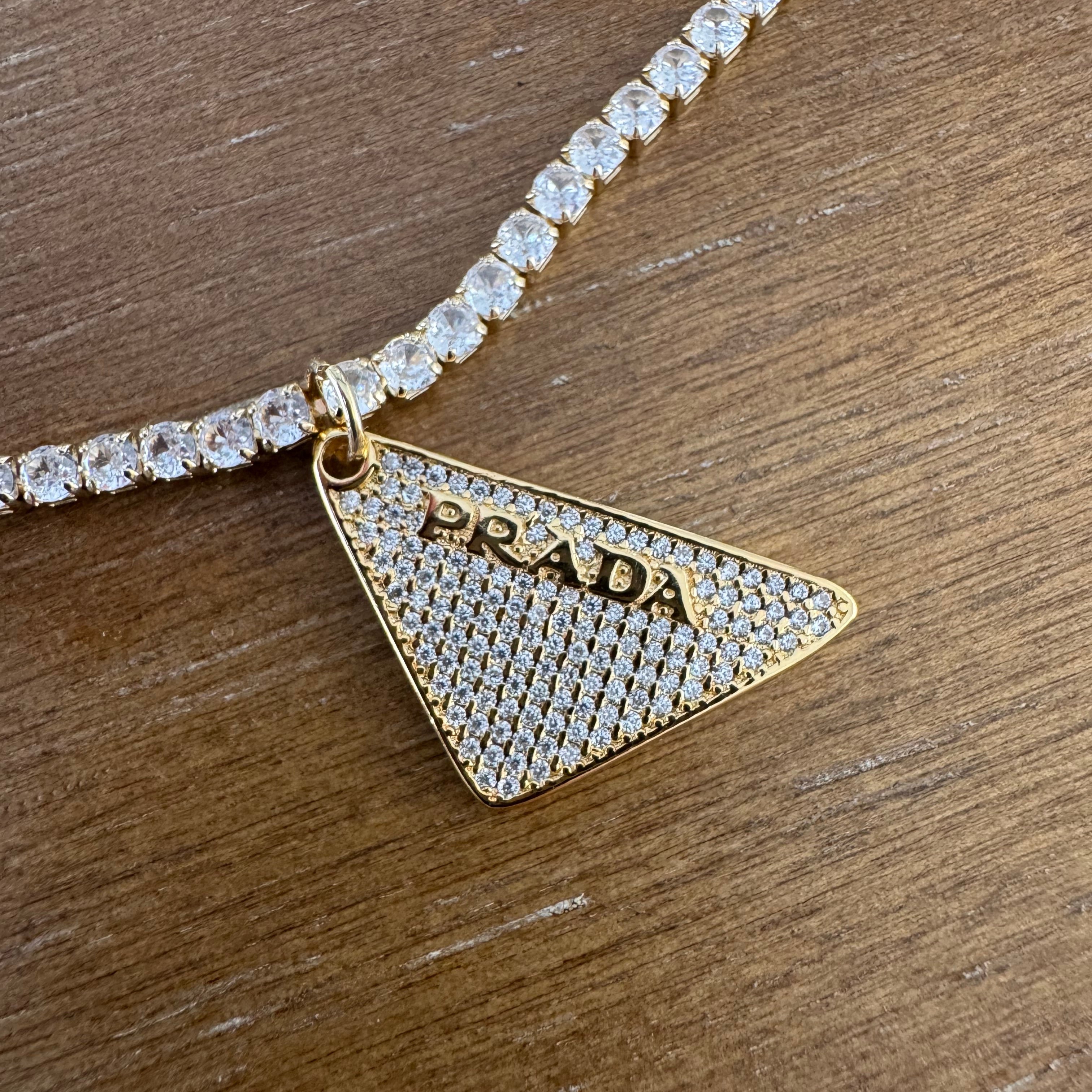 Gold Rhinestone Tag Necklace