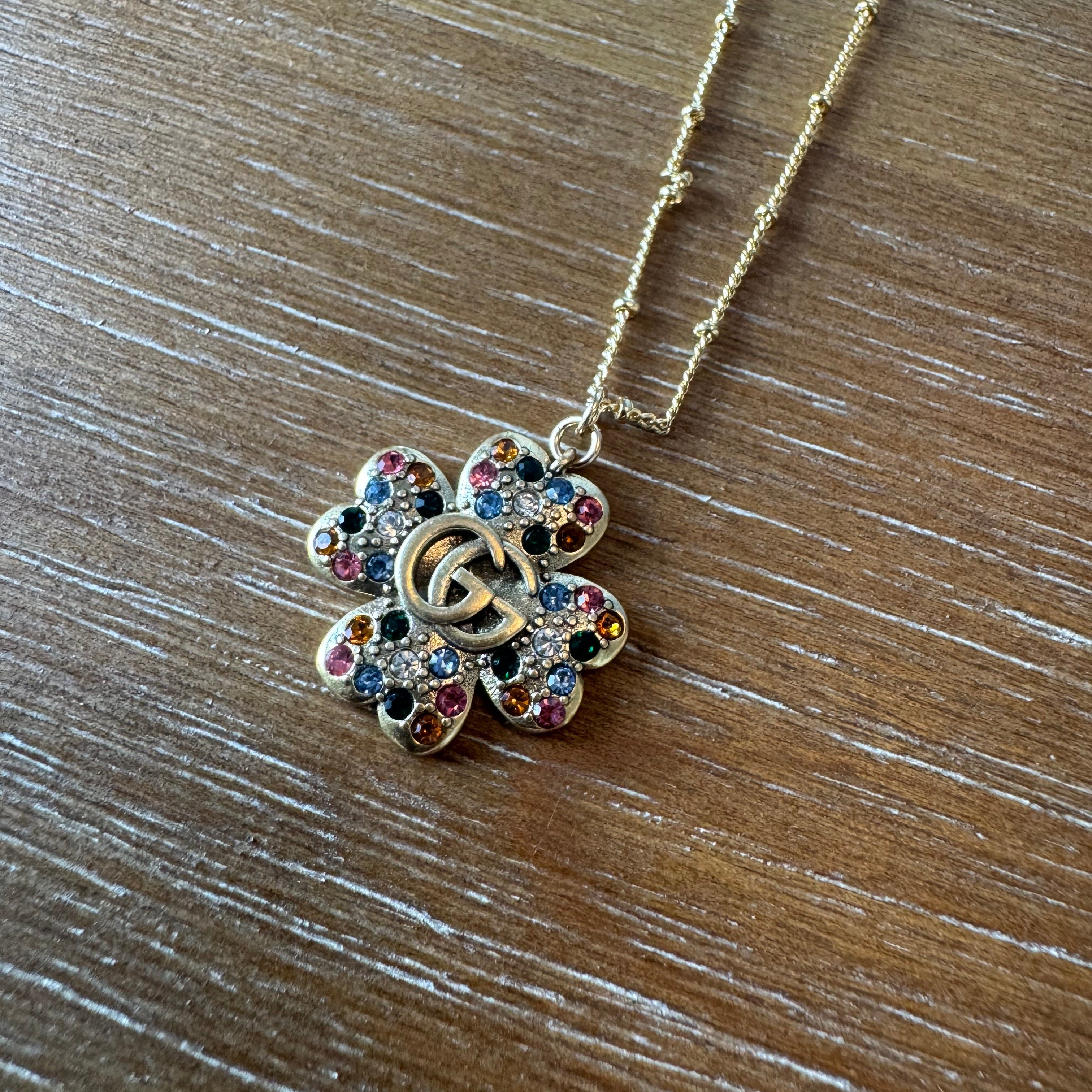 Shamrock Multicolored Gold Crystal Necklace
