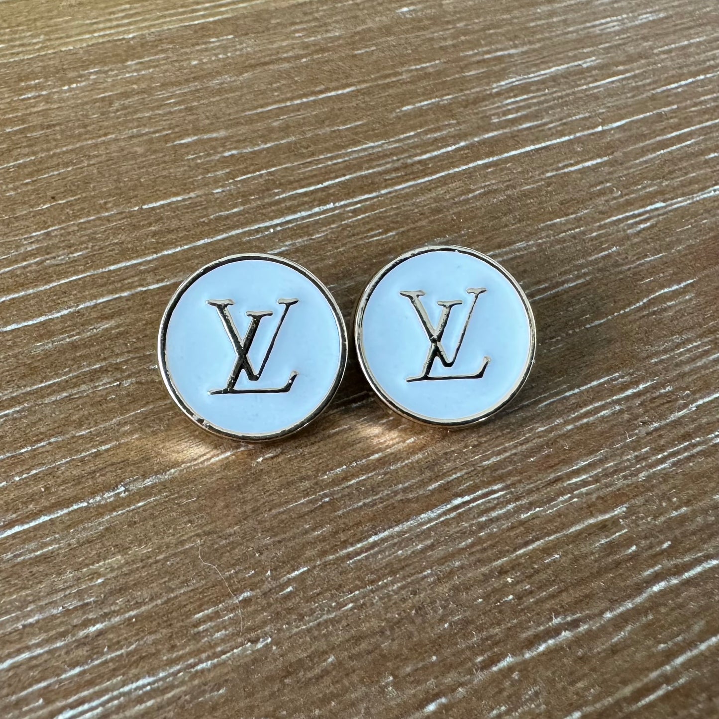 Small White Enamel Monogram Stud Earrings