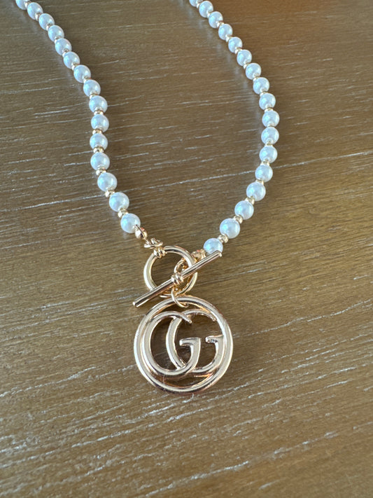 Pearl Toggle with round Monogram Necklace