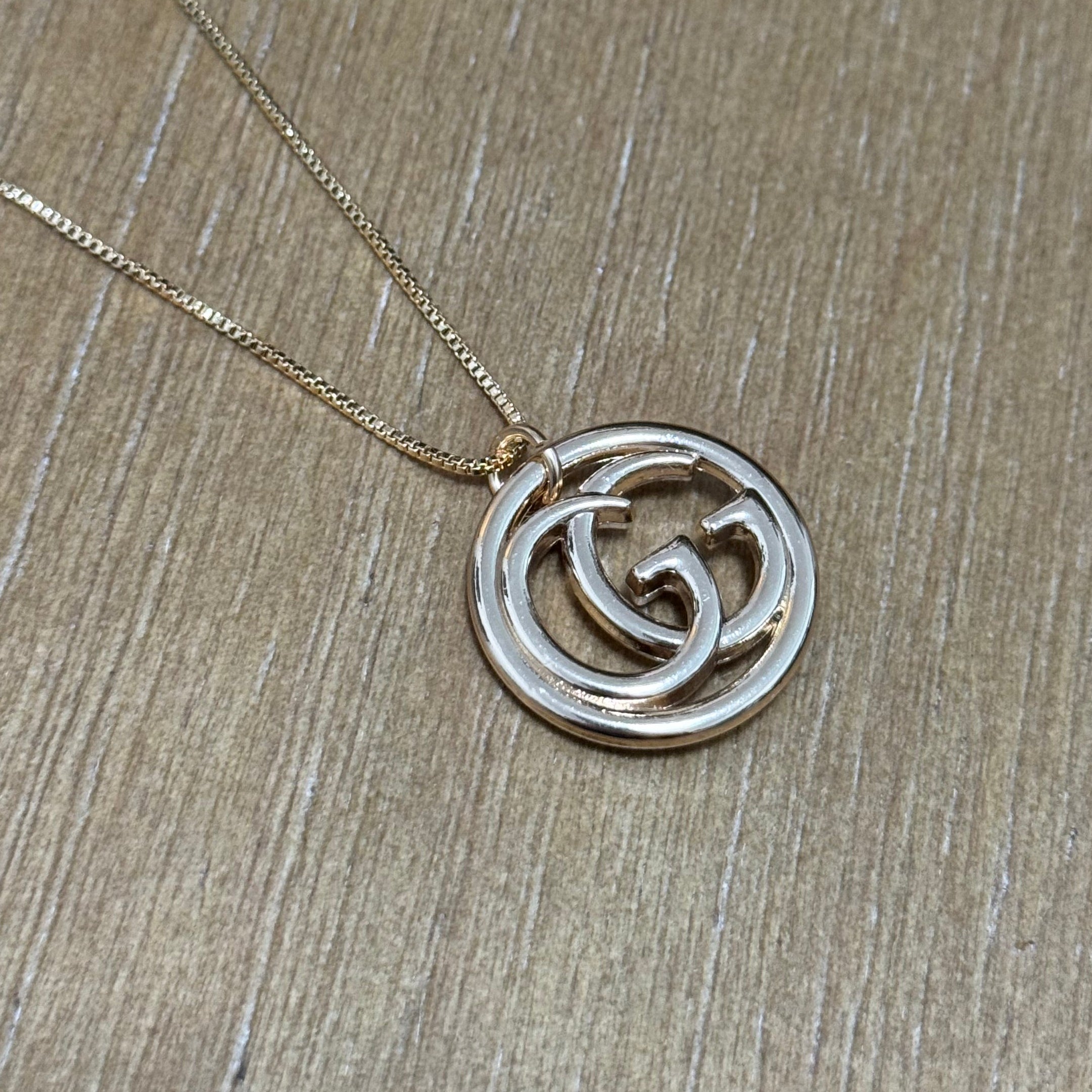 Gold Double Monogram Round Necklace