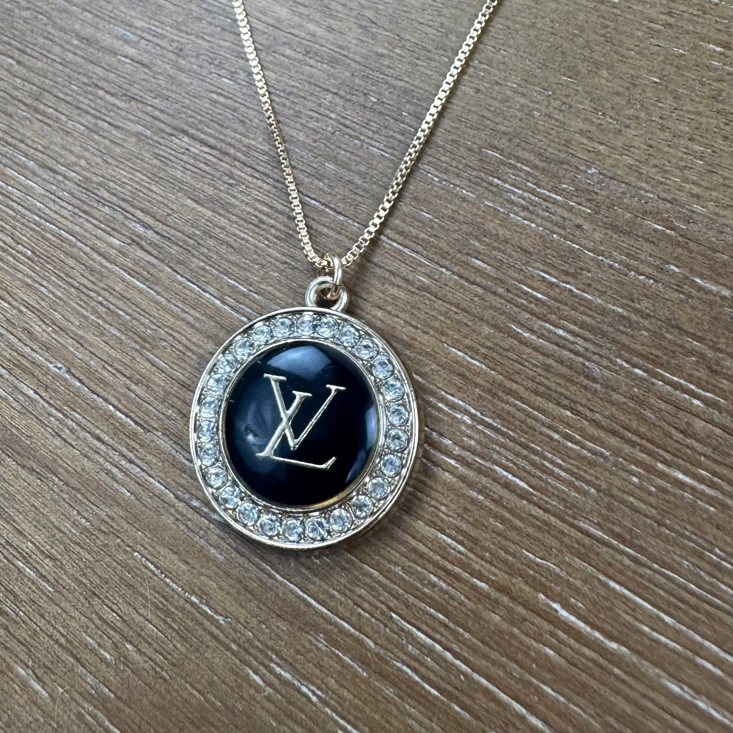 Black Enamel Rhinestone Surround Necklace