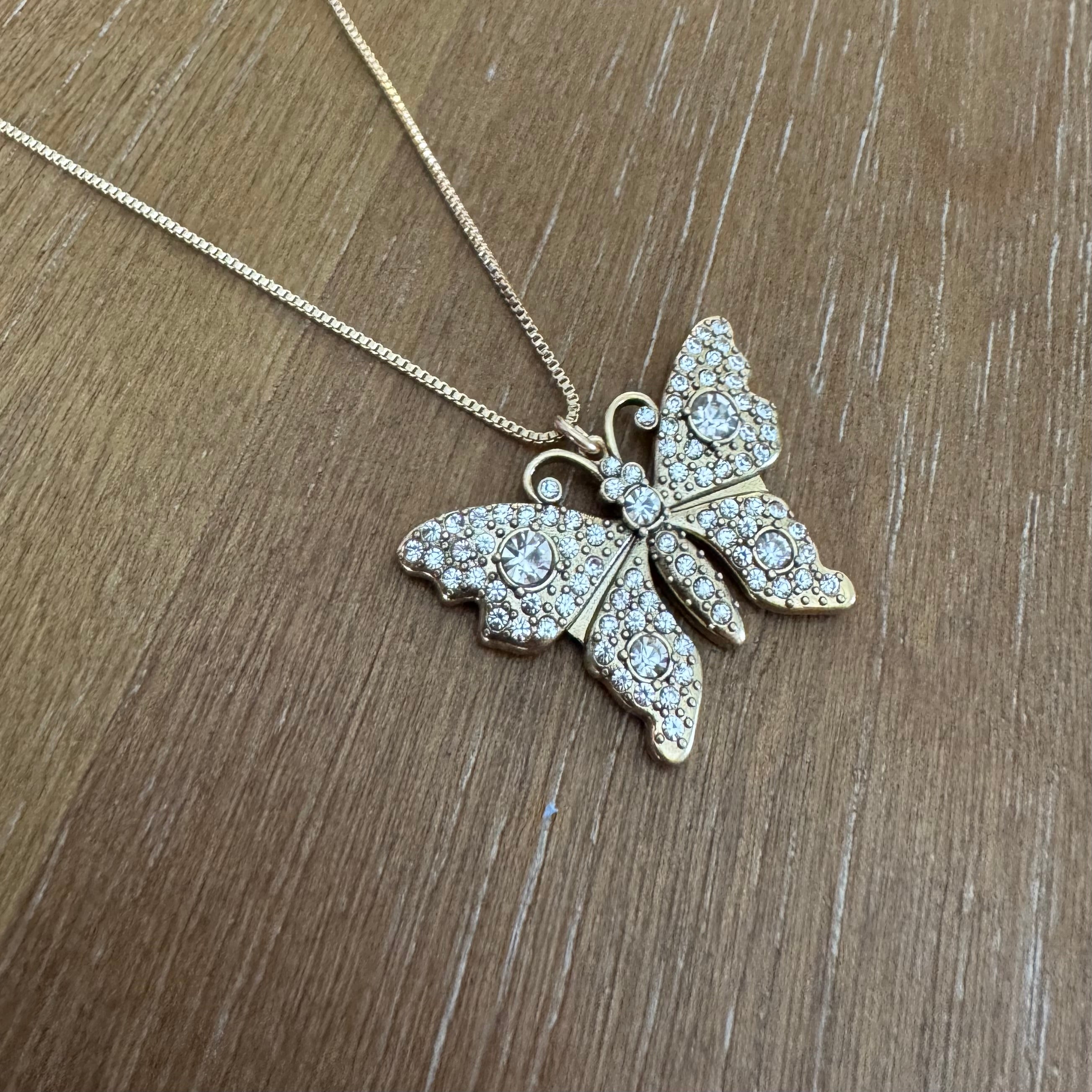 Rhinestone GG Butterfly Necklace