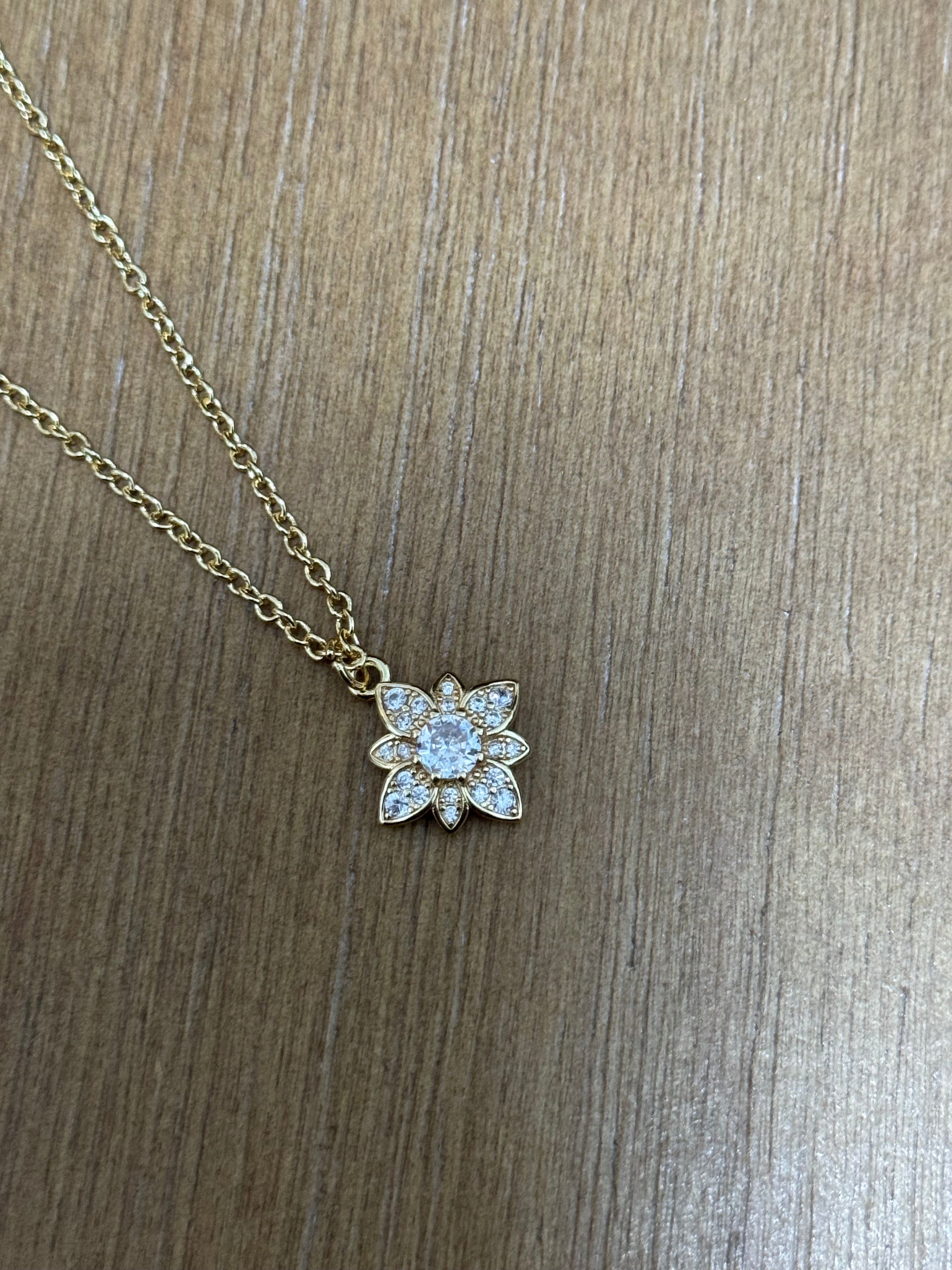 Gold and Crystal Flower Necklace