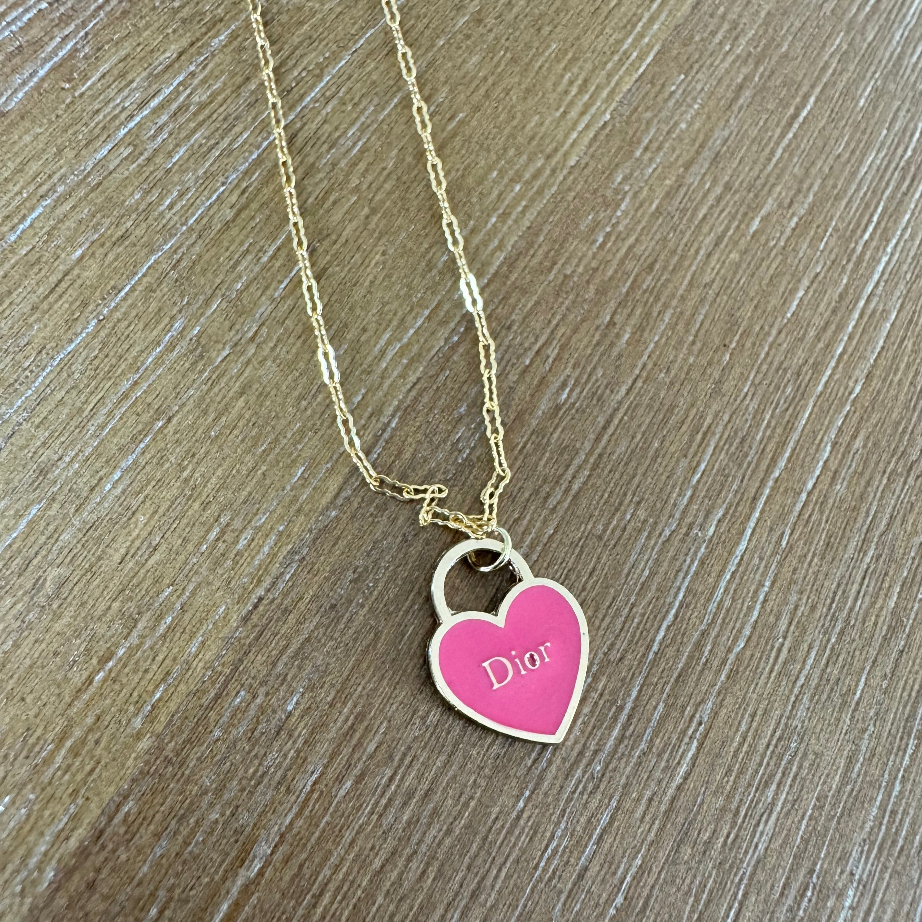 Pink Heart Enamel Necklace