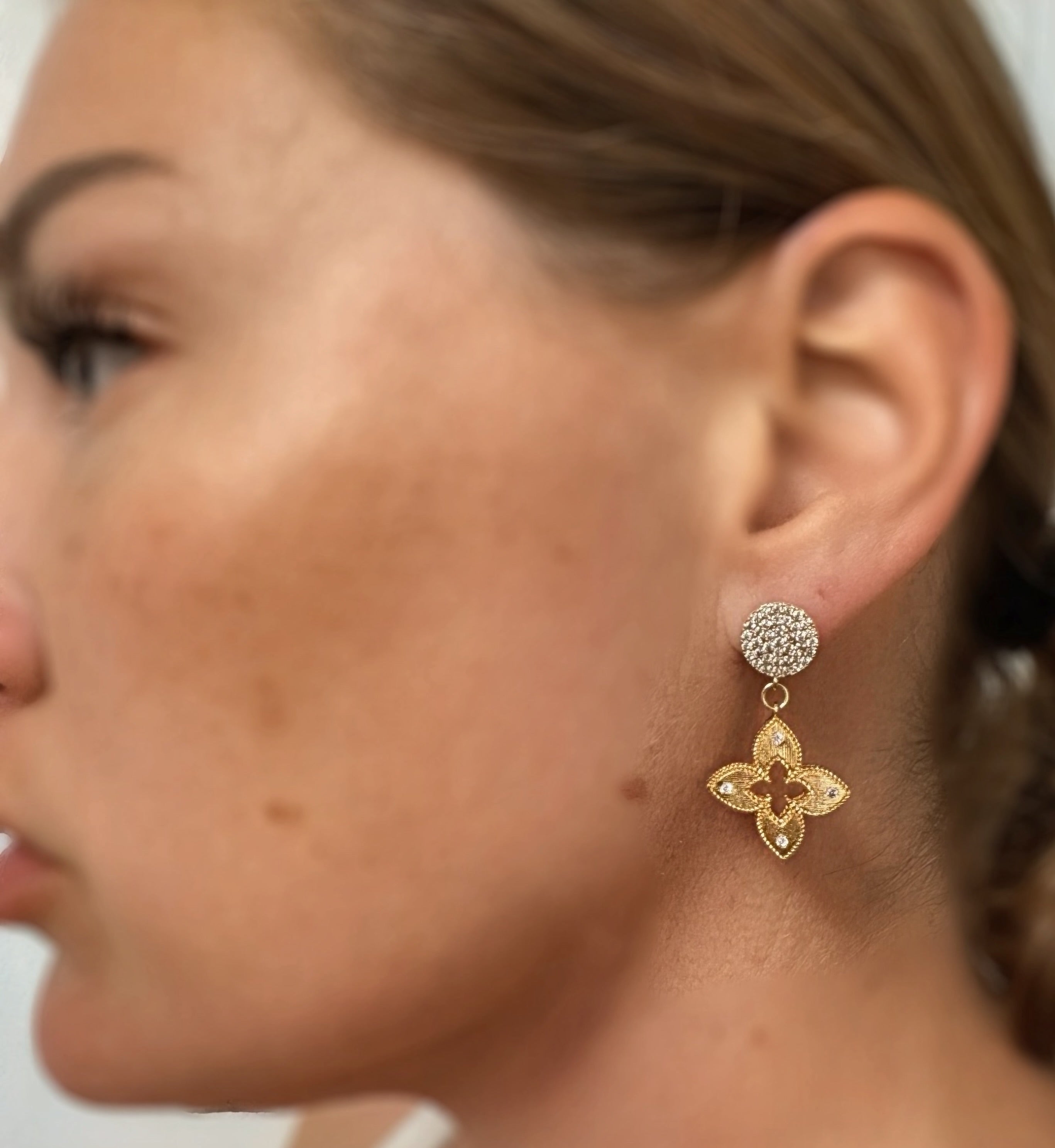 Clover on Rhinestone Studs