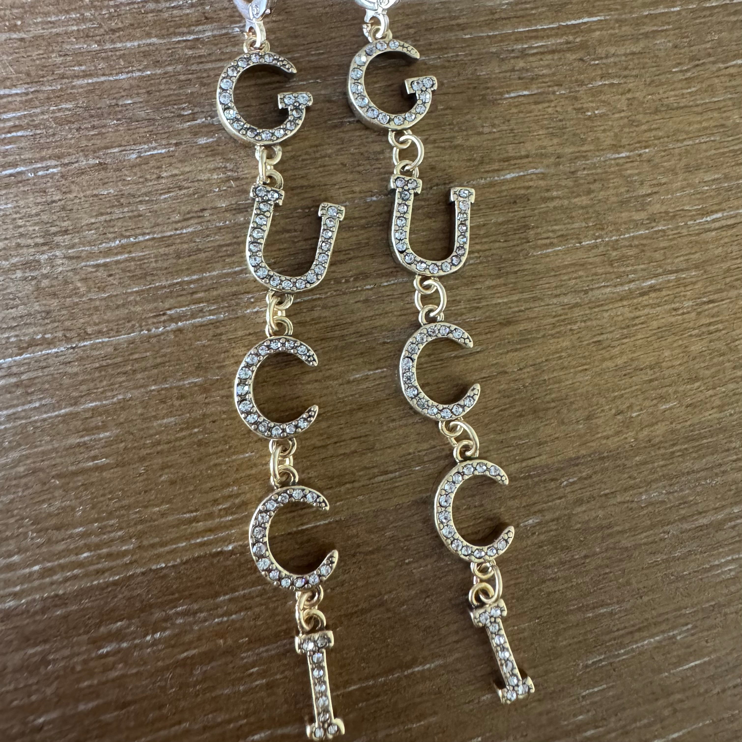 Gold and Rhinestone Long Name Huggie Earrings