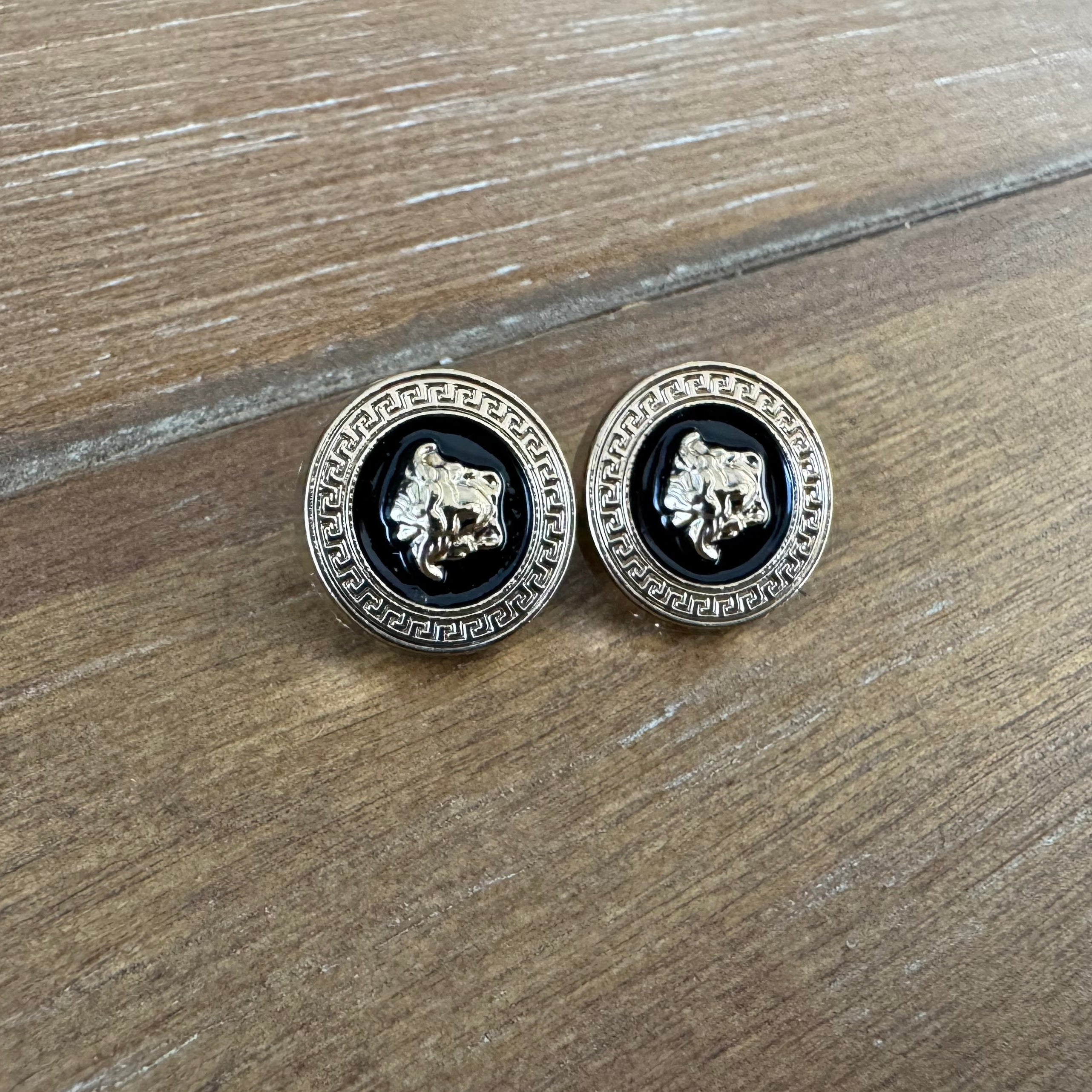 Gold and Black small Medusa Stud Earrings