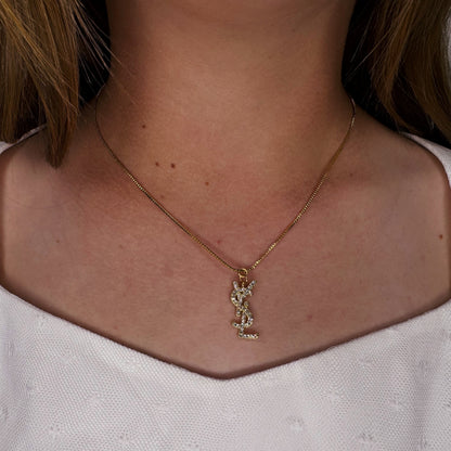 Yellow Gold and Crystal Monogram Necklace