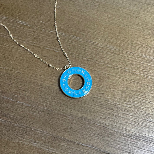 Blue Hollow Monogram Necklace