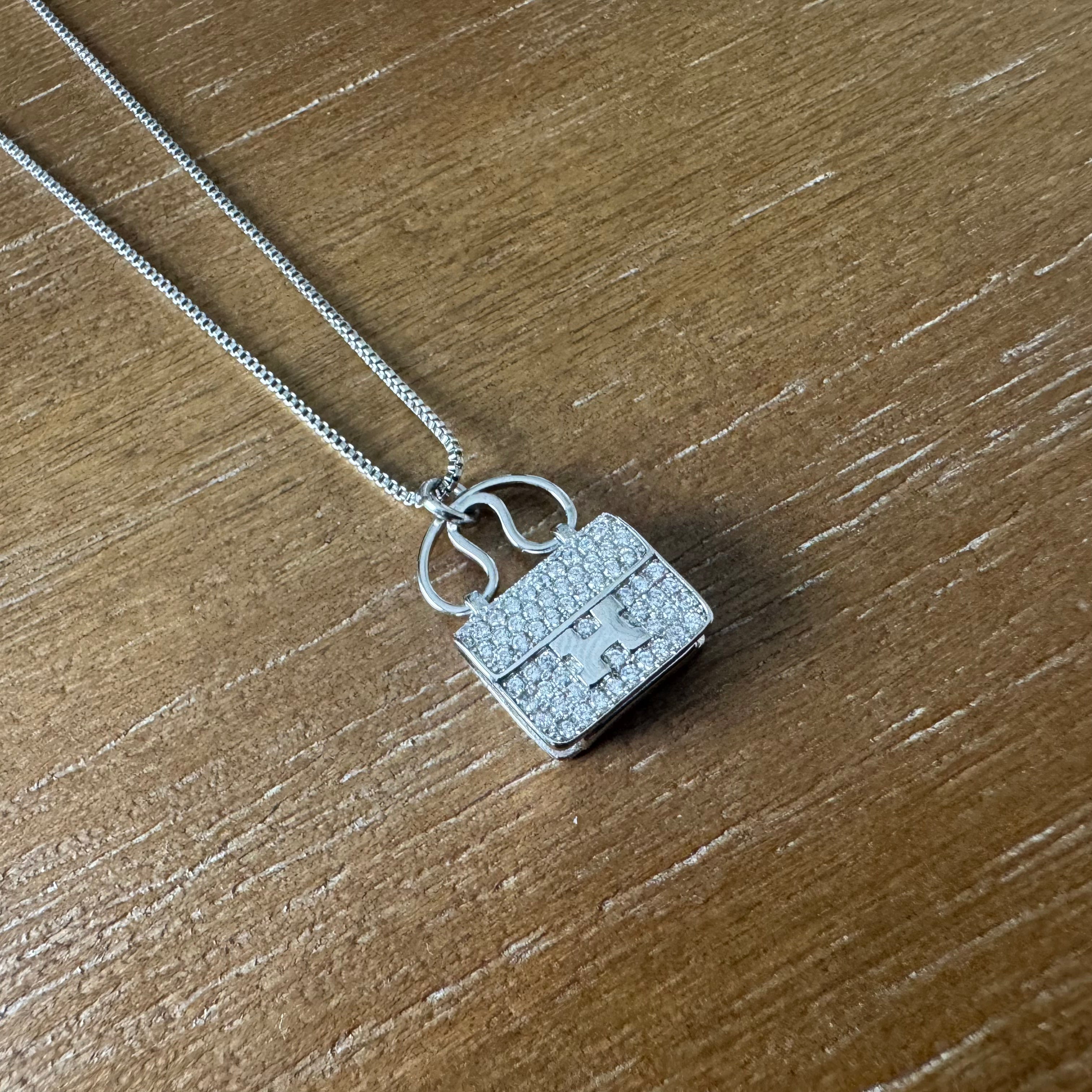 Silver Rhinestone Bag Necklace
