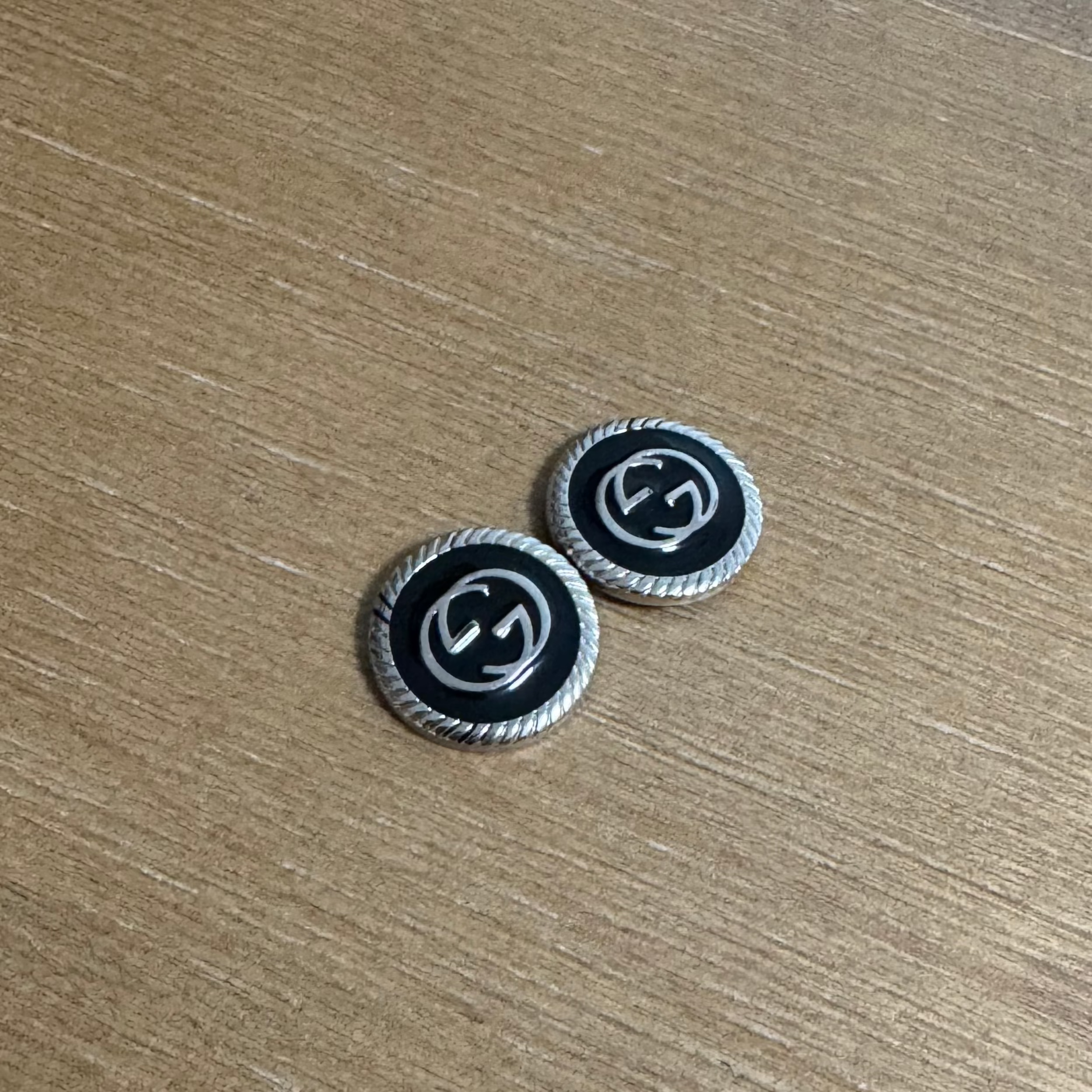 Silver and Black Enamel Rope Stud Earrings