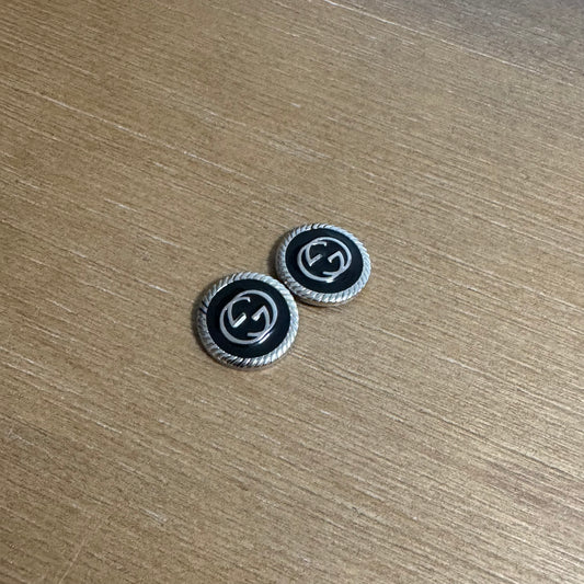 Silver and Black Enamel Rope Stud Earrings