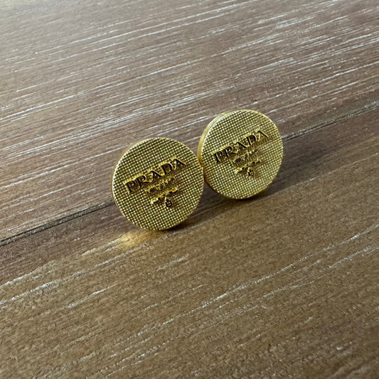 Yellow Gold Textured Round Stud Earrings