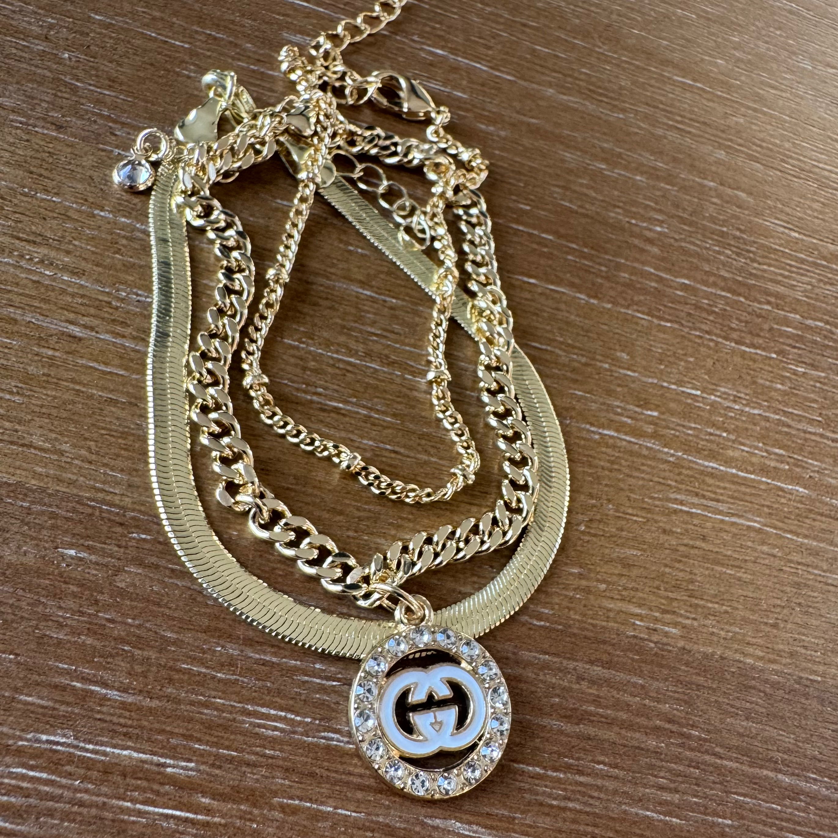 Gold 3 Stack Monogram Bracelet