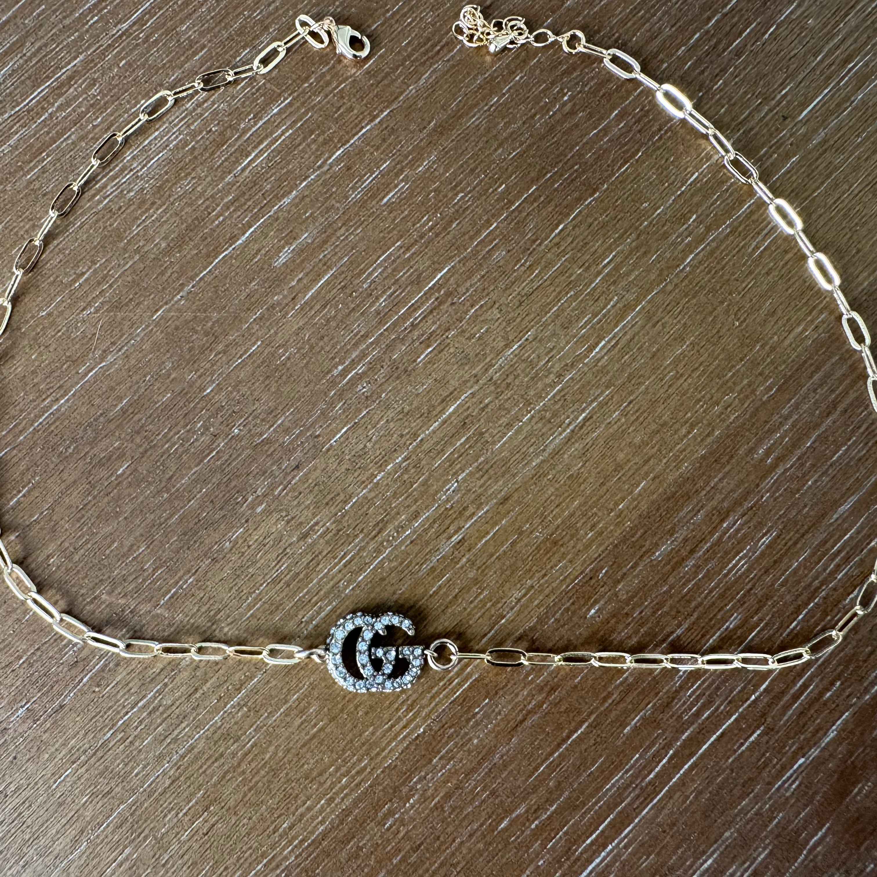 Rhinestone Monogram Paperclip Necklace