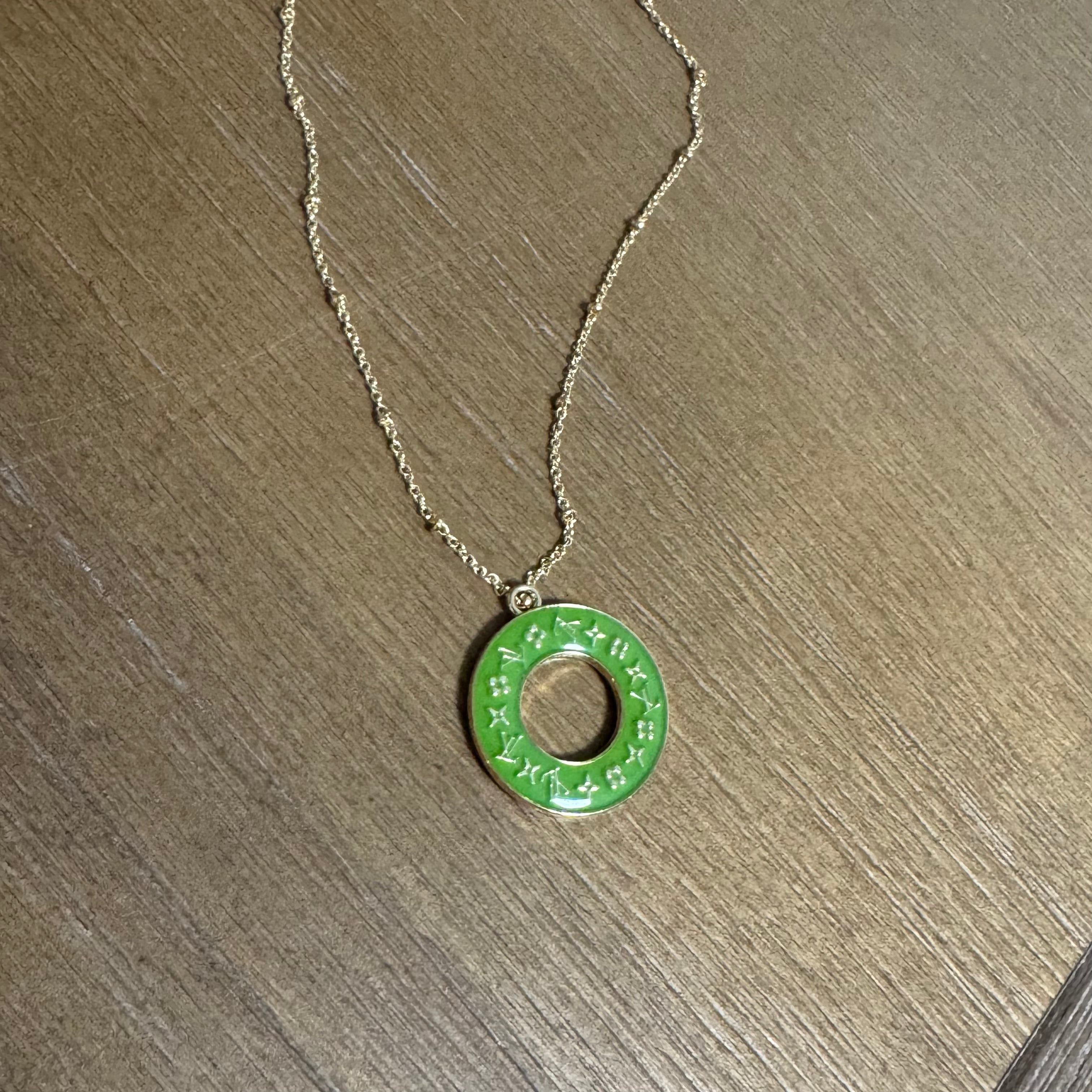 Green Hollow Monogram Necklace