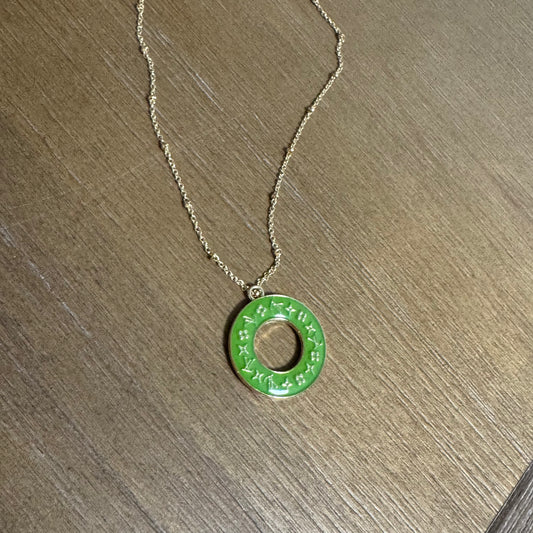 Green Hollow Monogram Necklace