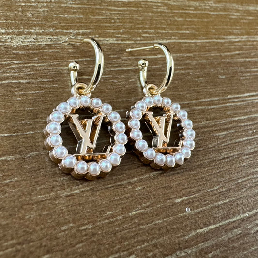 Pearl Surround Monogram Huggie Earrings