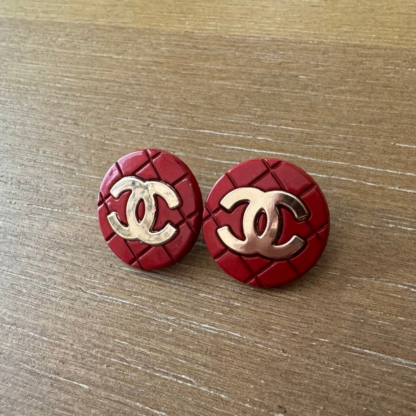 Red and Gold Quilted Stud Earrings