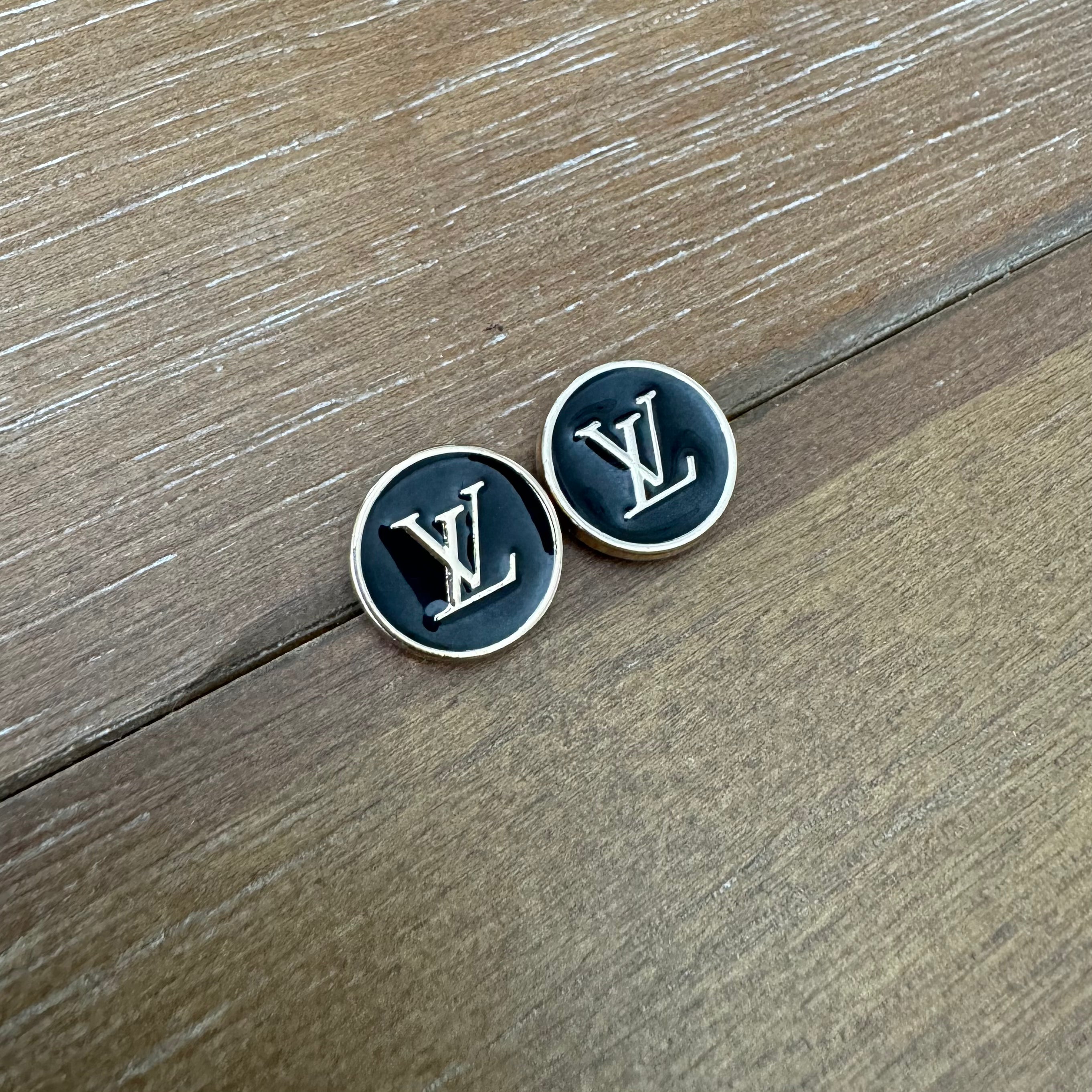 Black Small Enamel Monogram Stud Earrings