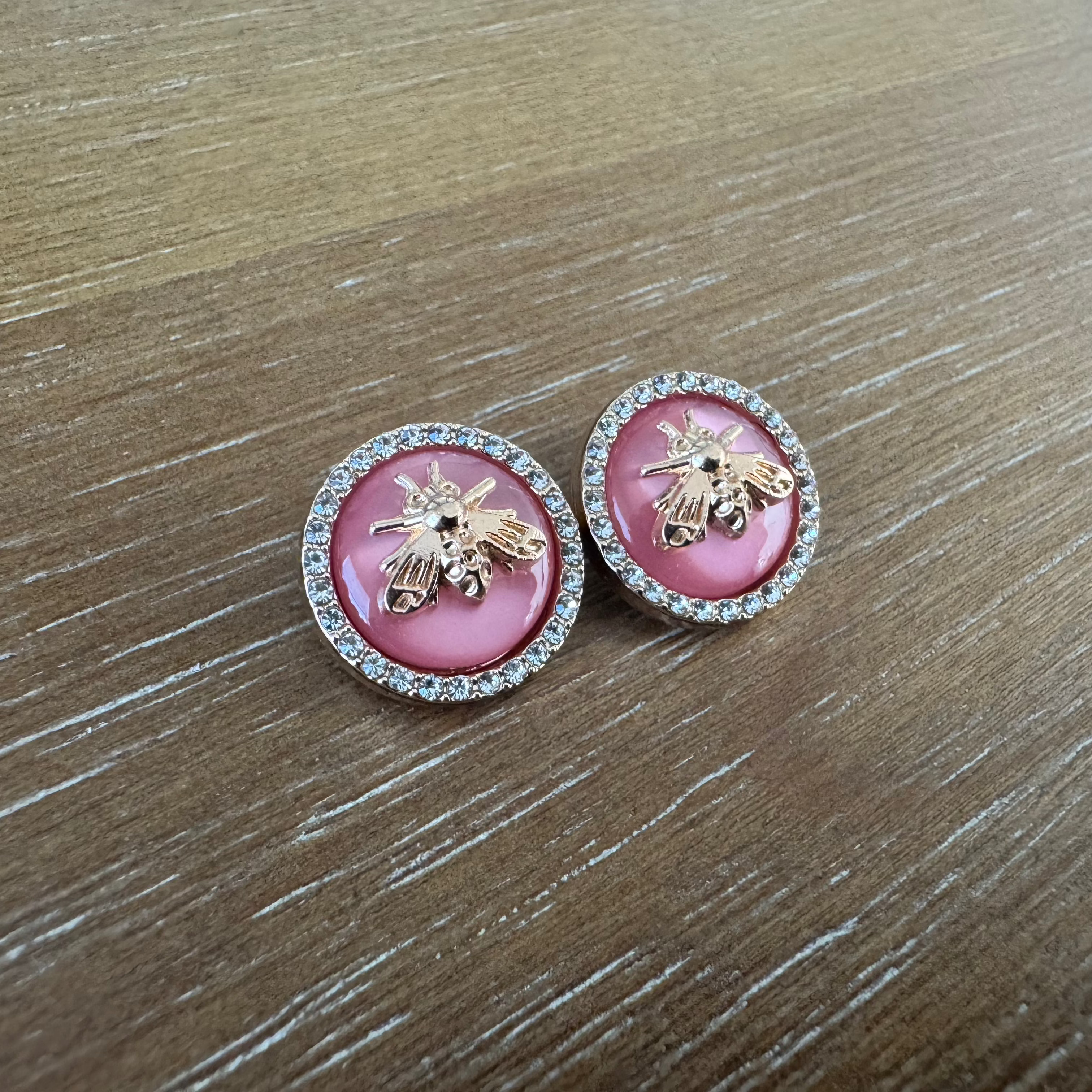Pink Pearl with Rhinestone Surround Bee Earrings