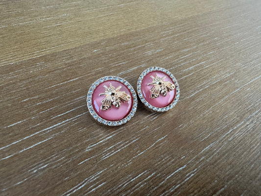 Pink Pearl with Rhinestone Surround Bee Earrings