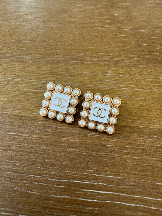 Square Pearl and White Studs