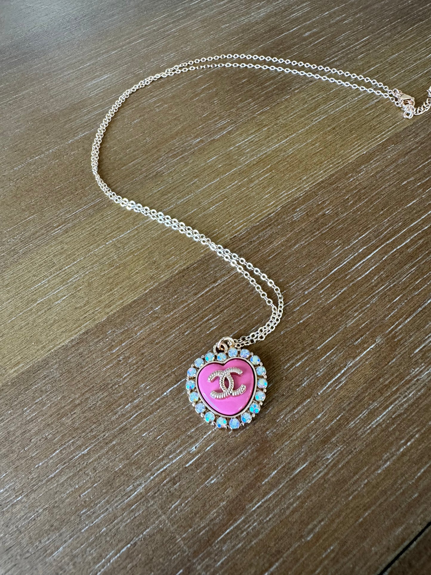Pink and Iridescent Diamond Pull Necklace