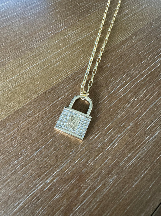 Rhinestone Lock Necklace