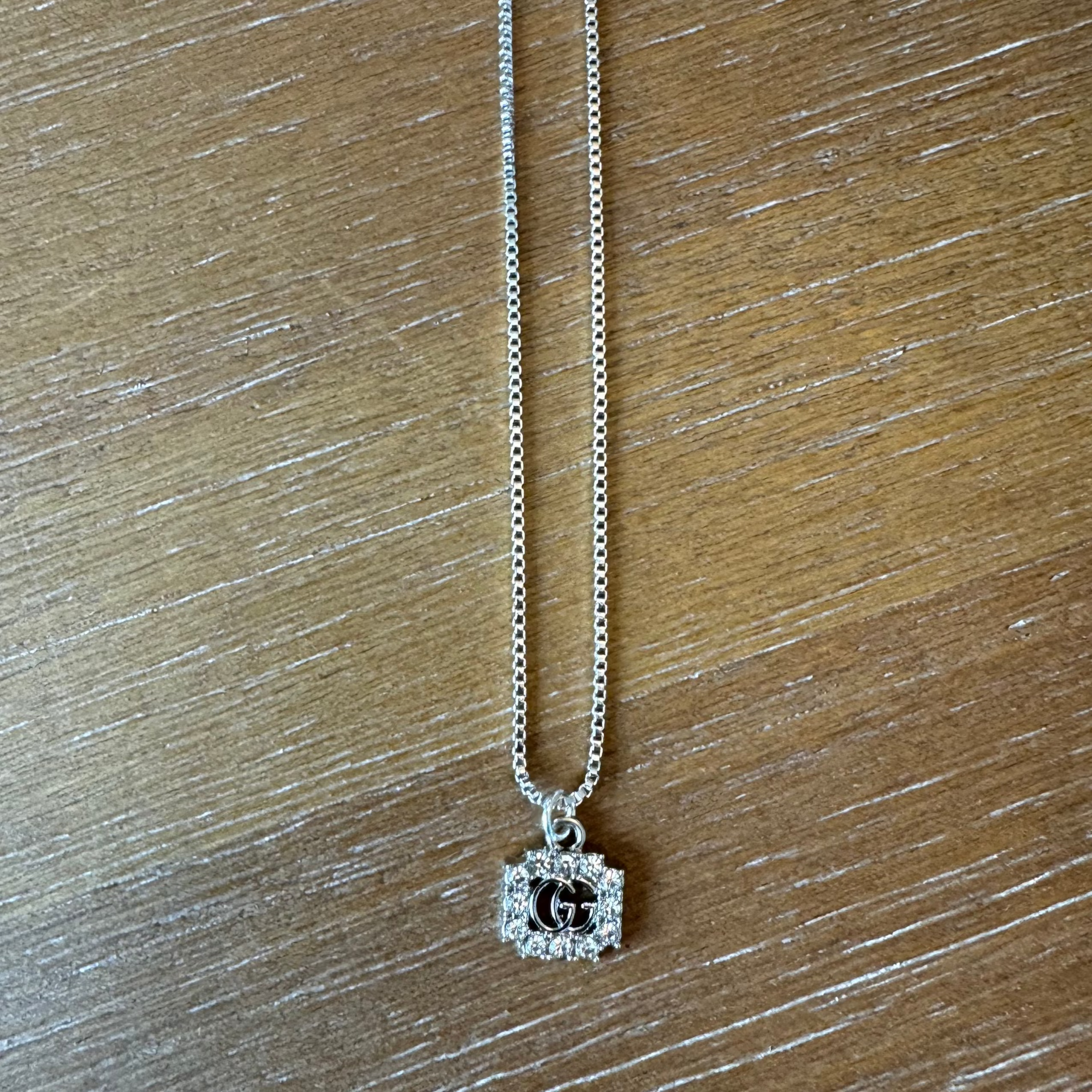 Mini Monogram Silver and Rhinestone Necklace