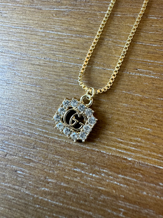 Mini Monogram Gold and Rhinestone Necklace