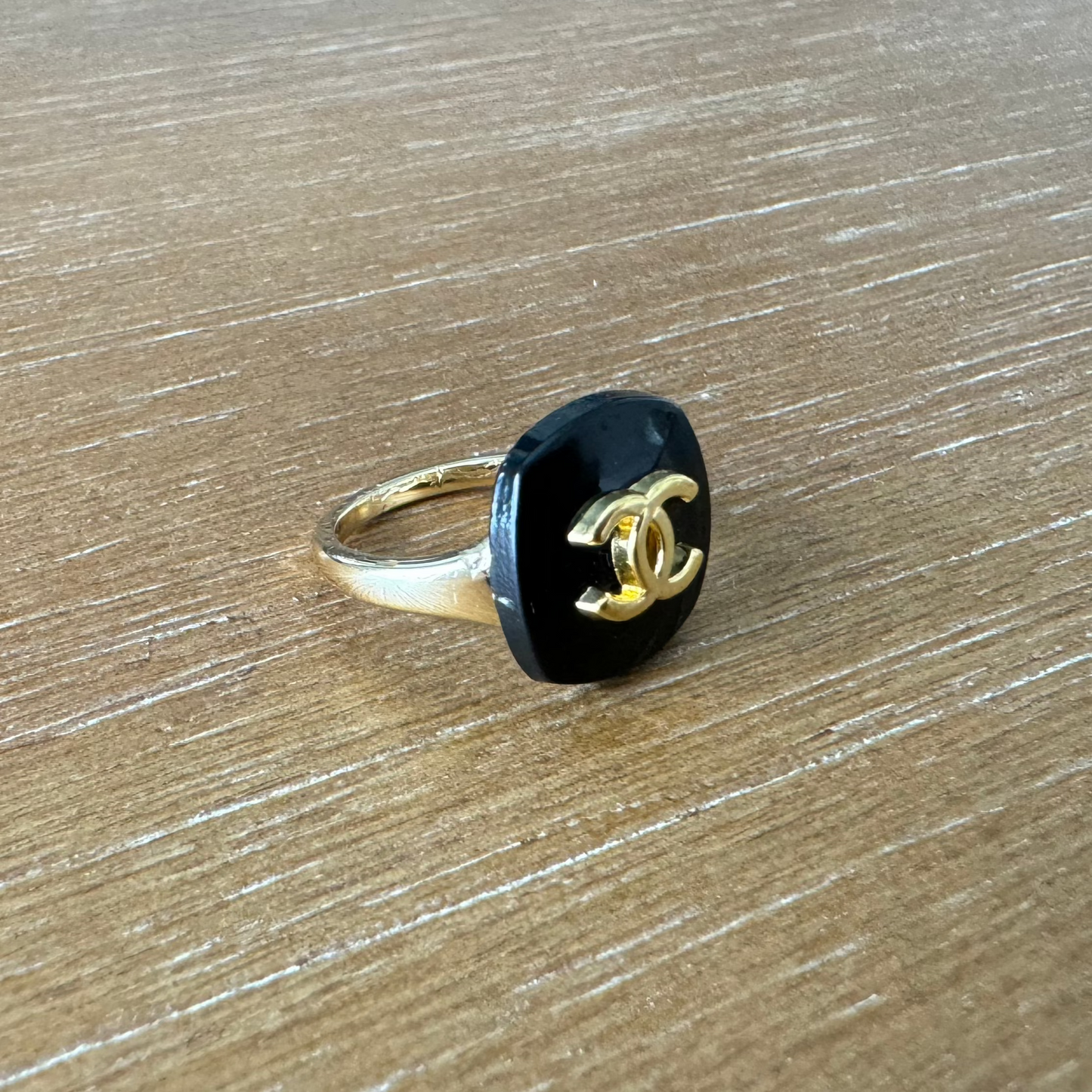 Black and Gold Rounded Square Ring